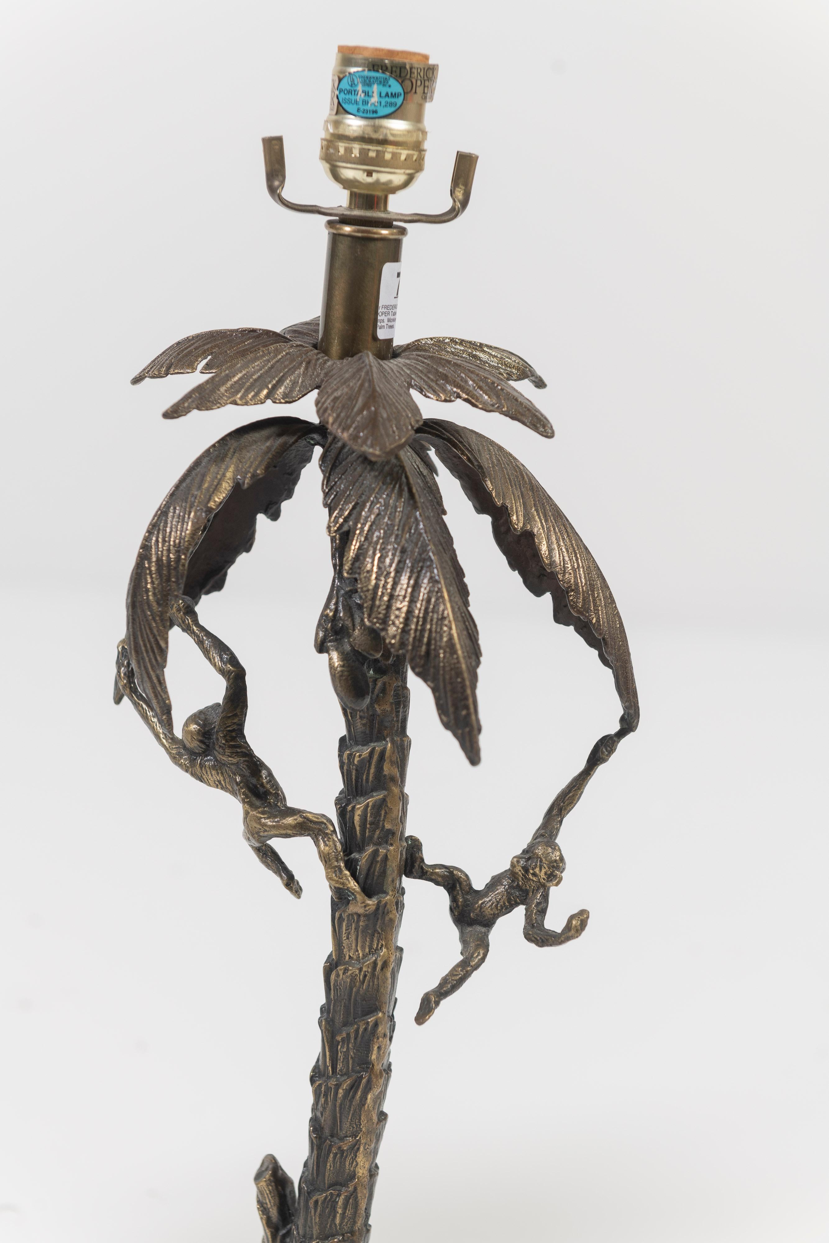 Pair of Vintage Brass Frederick Cooper Table Lamps, Monkeys in a Palm Tree For Sale 4