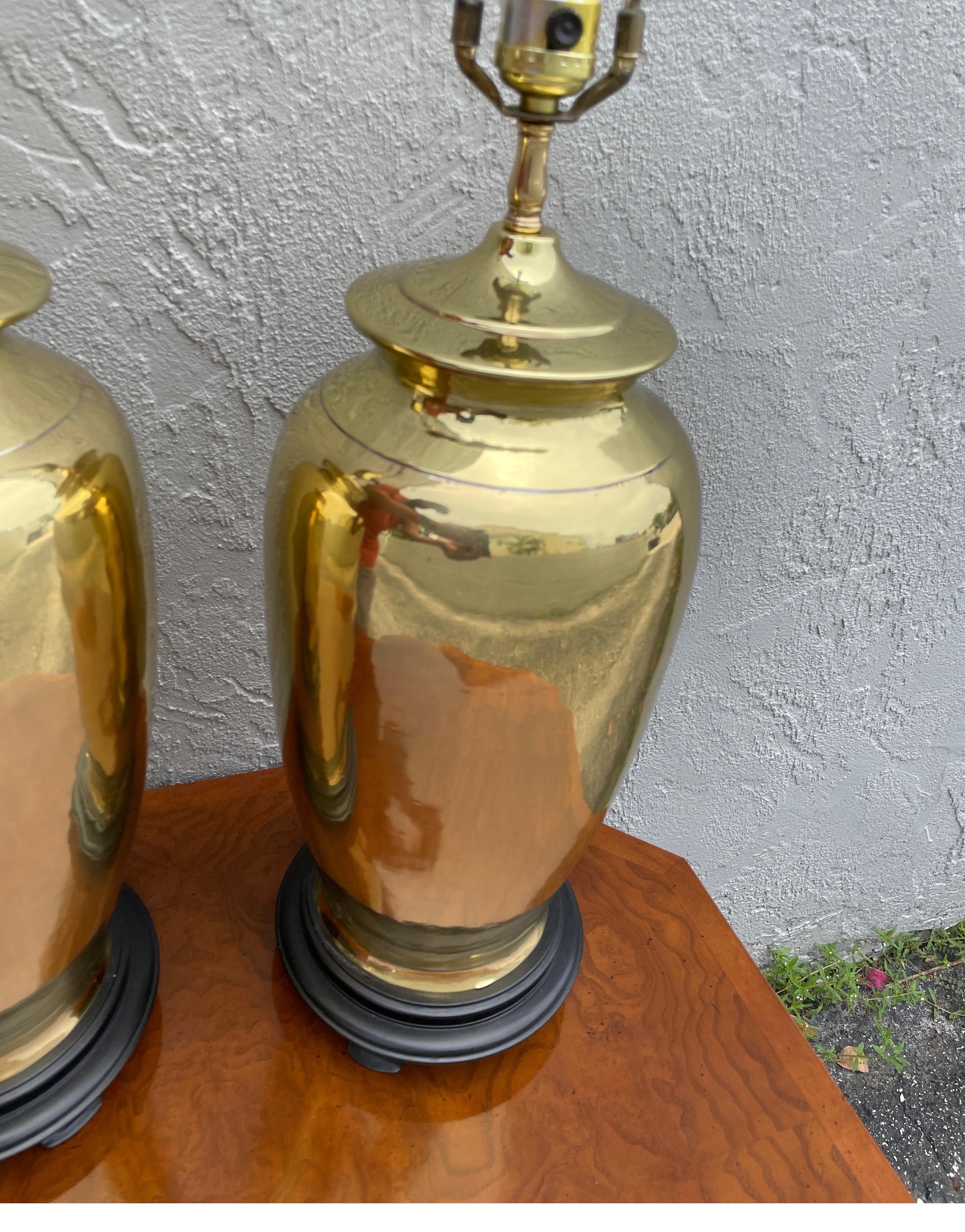 American Pair of Vintage Brass Ginger Jar Lamps by Chapman