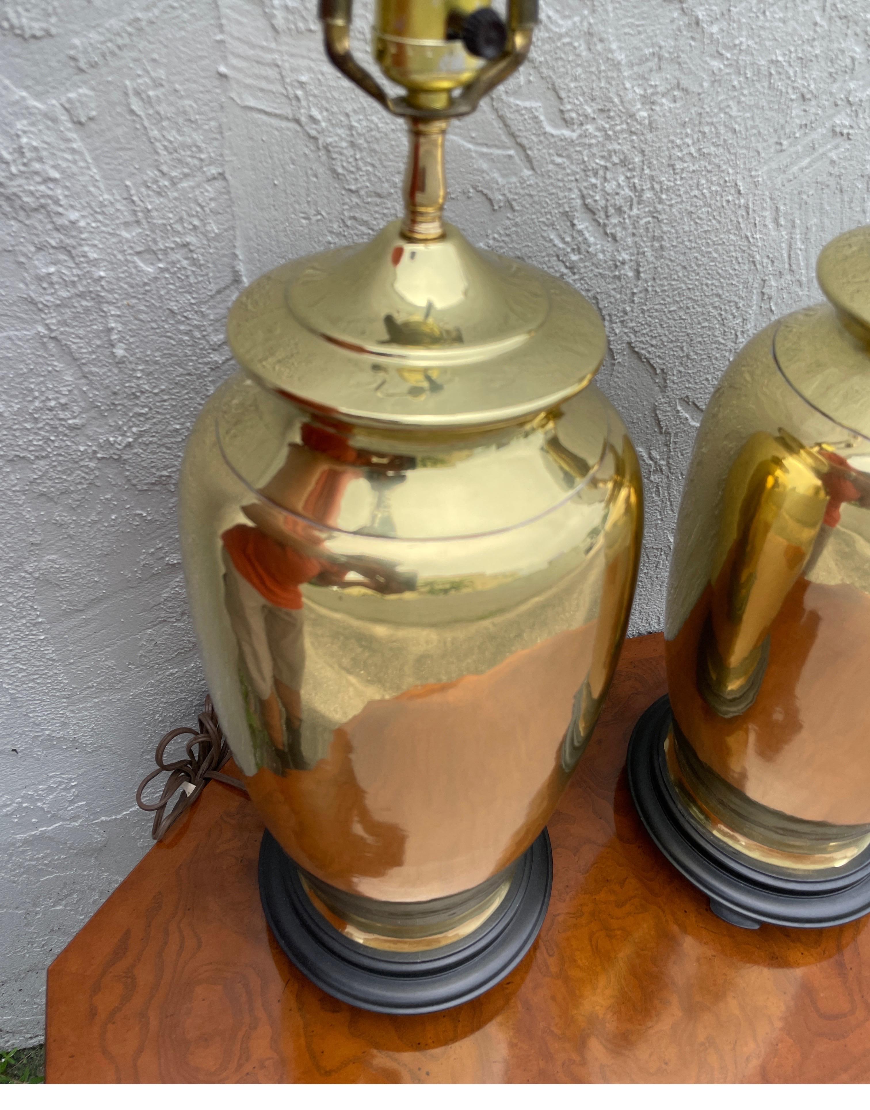 Pair of Vintage Brass Ginger Jar Lamps by Chapman In Good Condition In West Palm Beach, FL