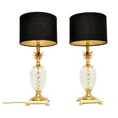 Pair of Vintage Brass & Glass Pineapple Table Lamps