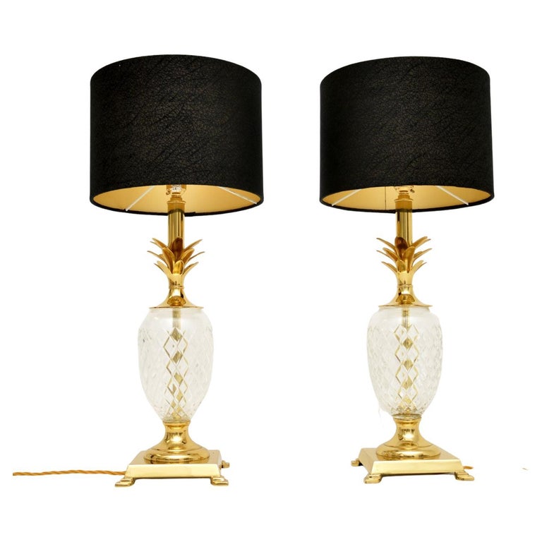 Pair of Vintage Brass and Glass Pineapple Table Lamps at 1stDibs