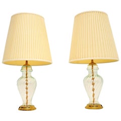 Pair of Vintage Brass 
Glass Table Lamps