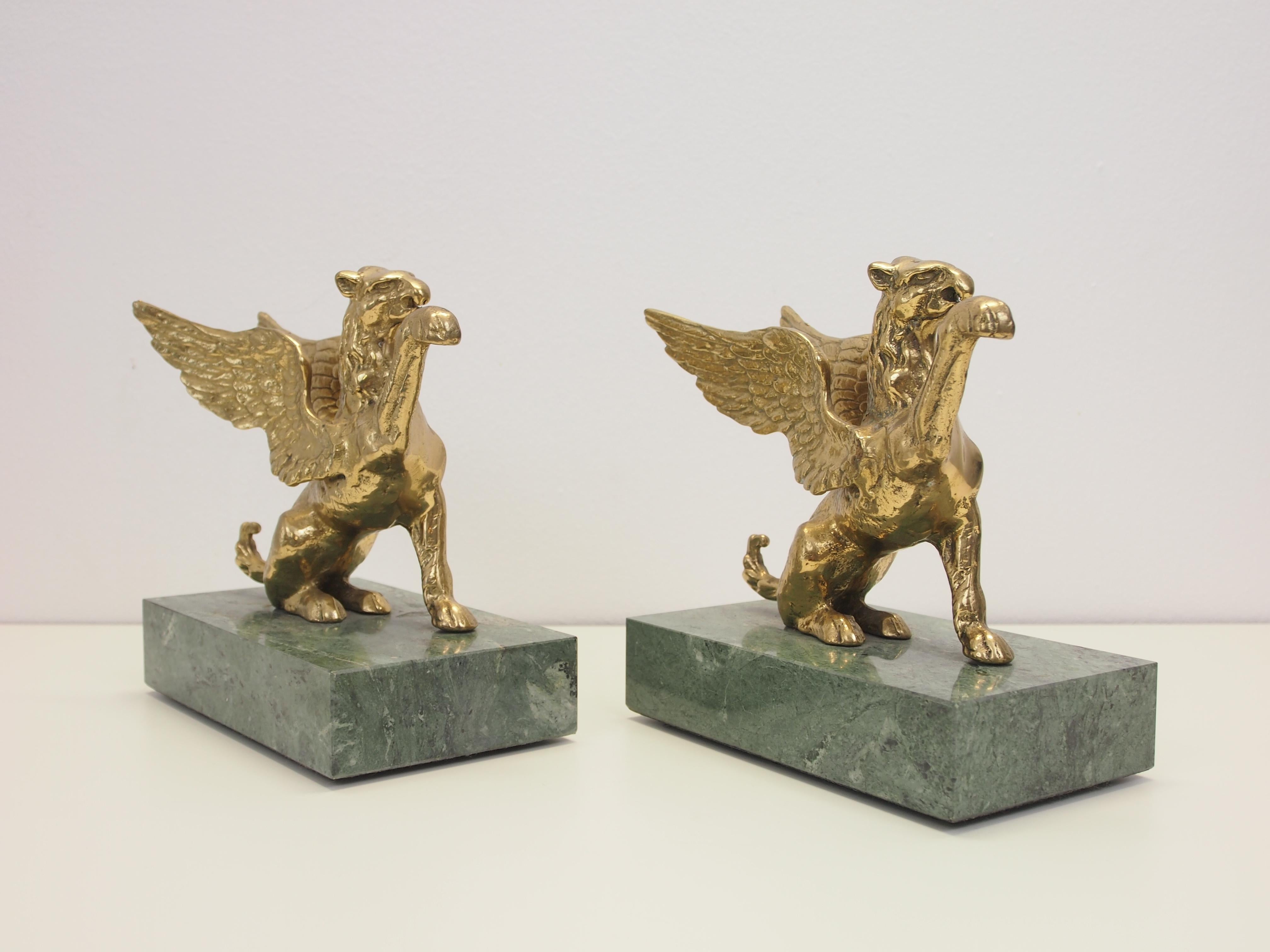 European Pair of Vintage Brass Griffin Figurines