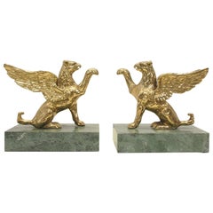 Pair of Vintage Brass Griffin Figurines