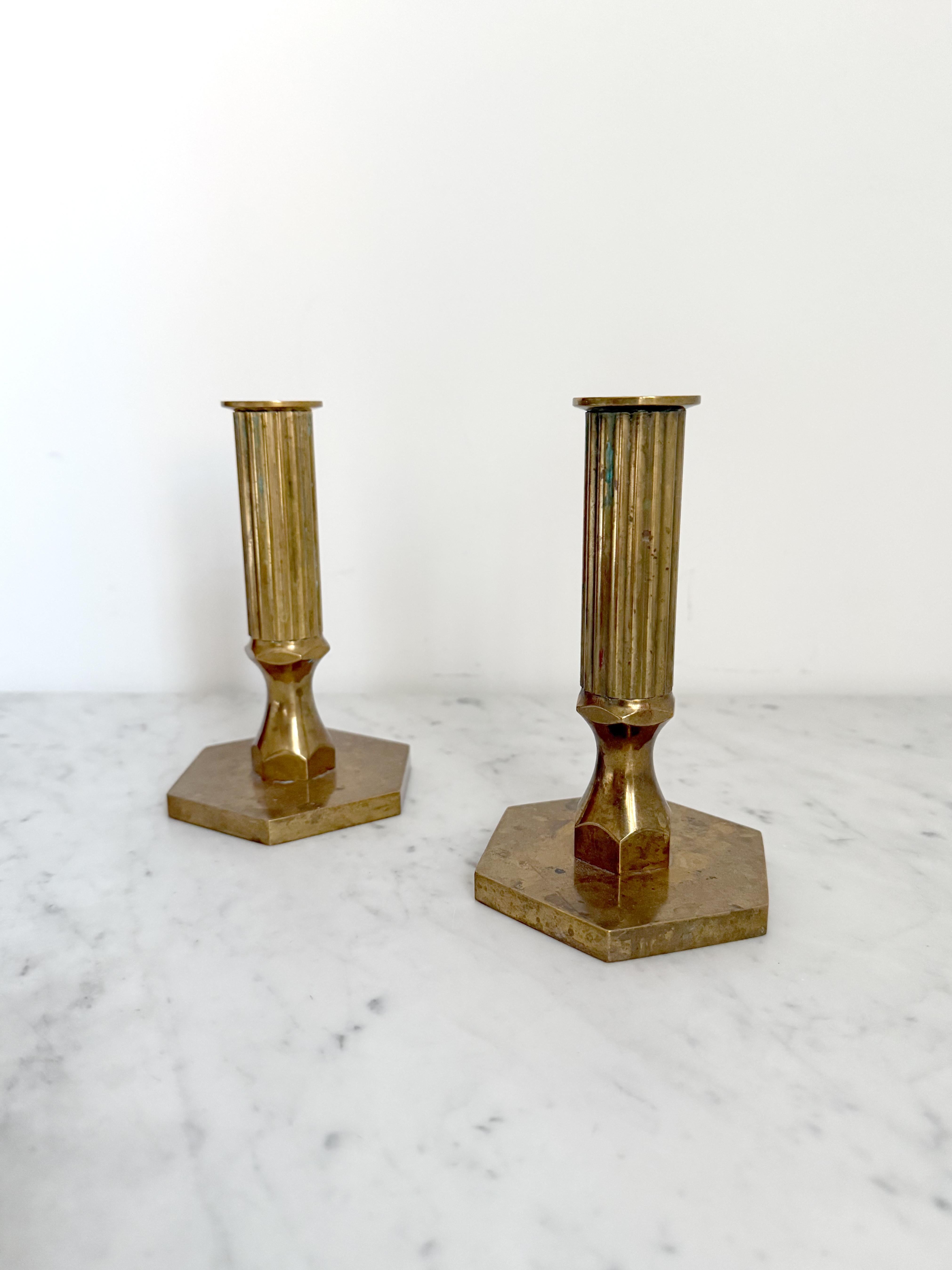 Swedish Pair of Vintage Brass Gusum Candlesticks by Bernt Karlsson, Sweden, 1980 For Sale