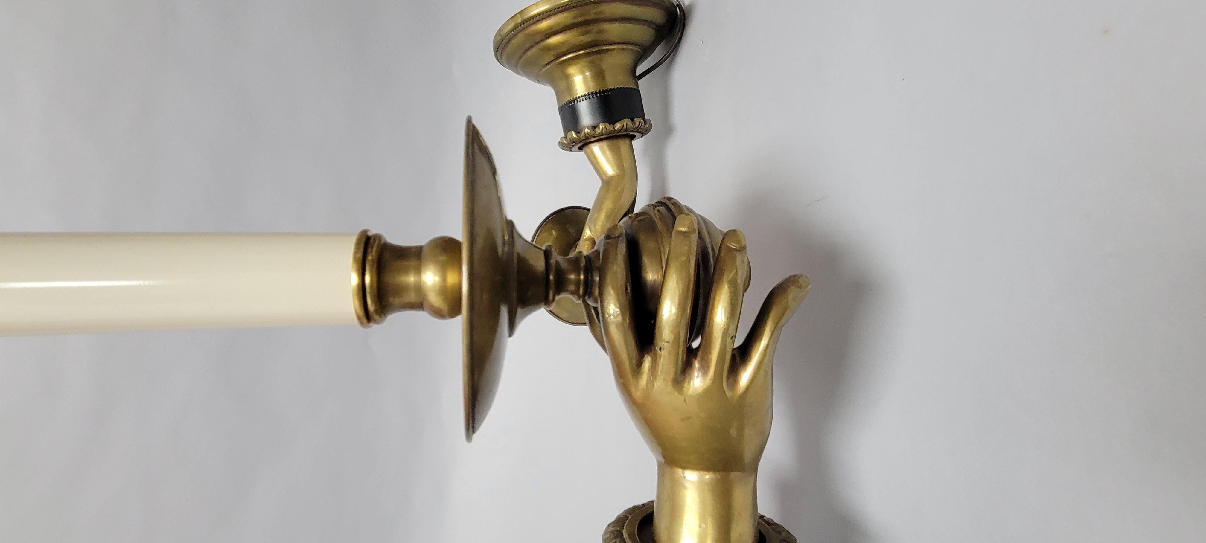 20th Century Pair of Vintage Brass Hand-Holding Candle Wall Sconces – Andre Arbus Style