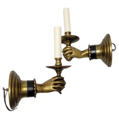 Pair of Vintage Brass Hand-Holding Candle Wall Sconces – Andre Arbus Style