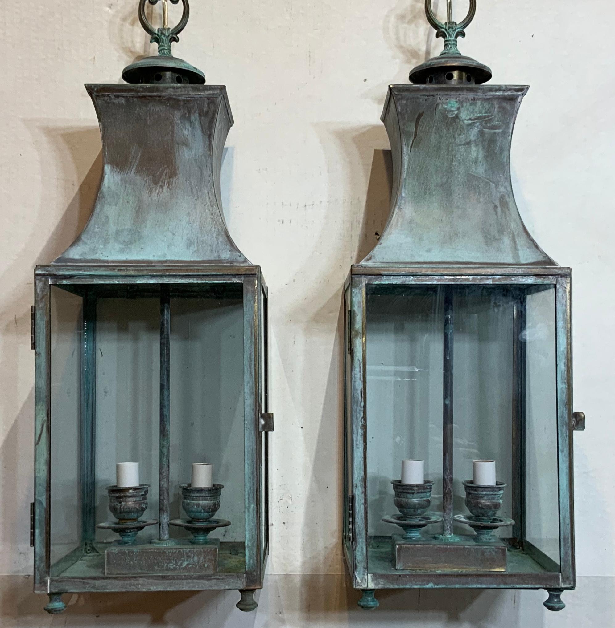 Pair of Vintage Brass Hanging Lantern 7