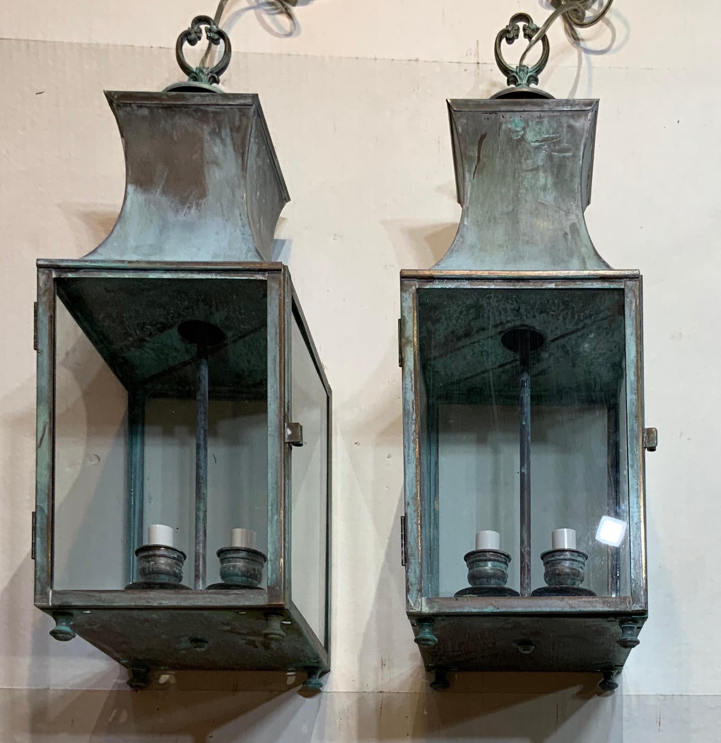 20th Century Pair of Vintage Brass Hanging Lantern