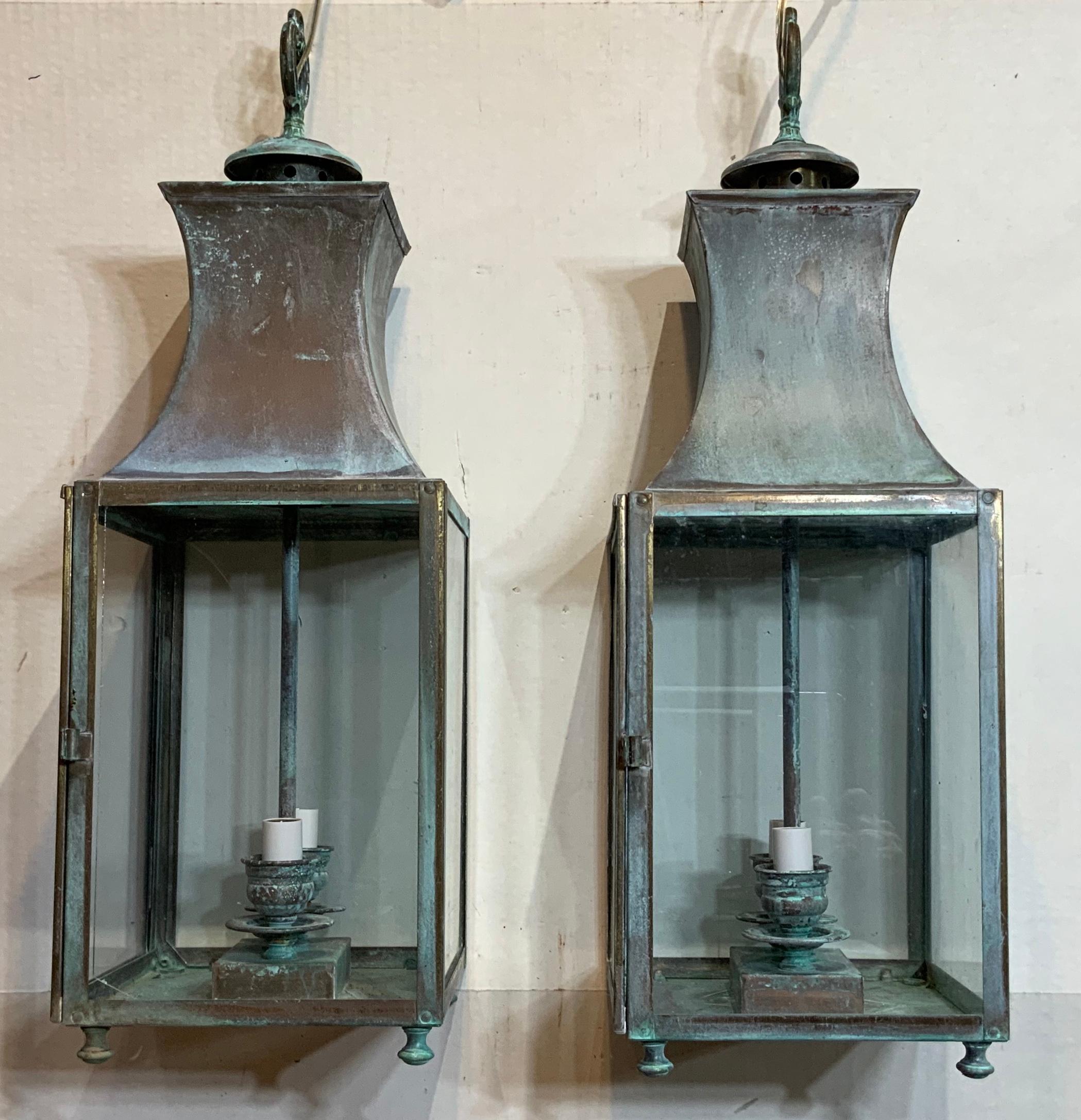Pair of Vintage Brass Hanging Lantern 1