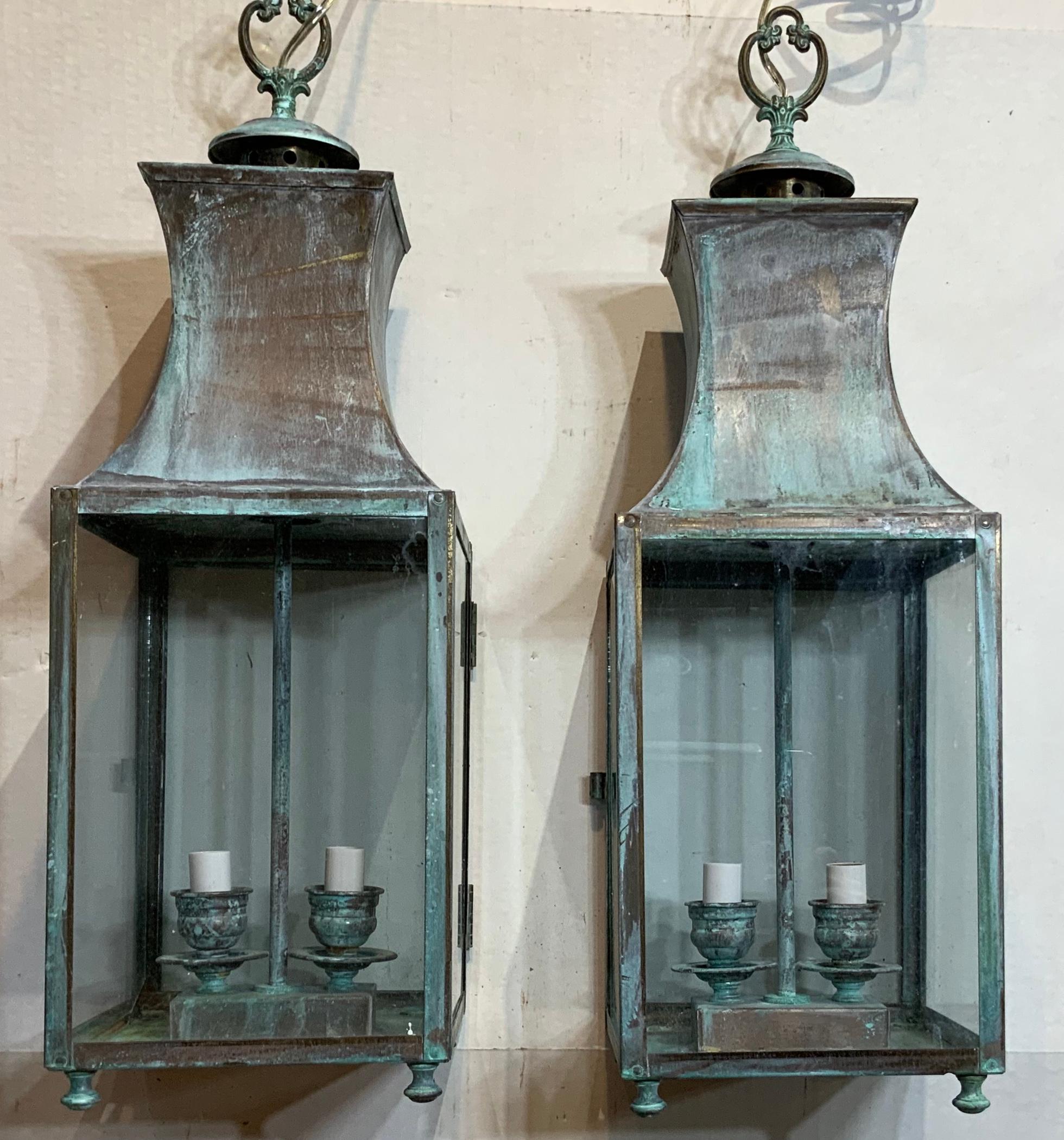 Pair of Vintage Brass Hanging Lantern 2
