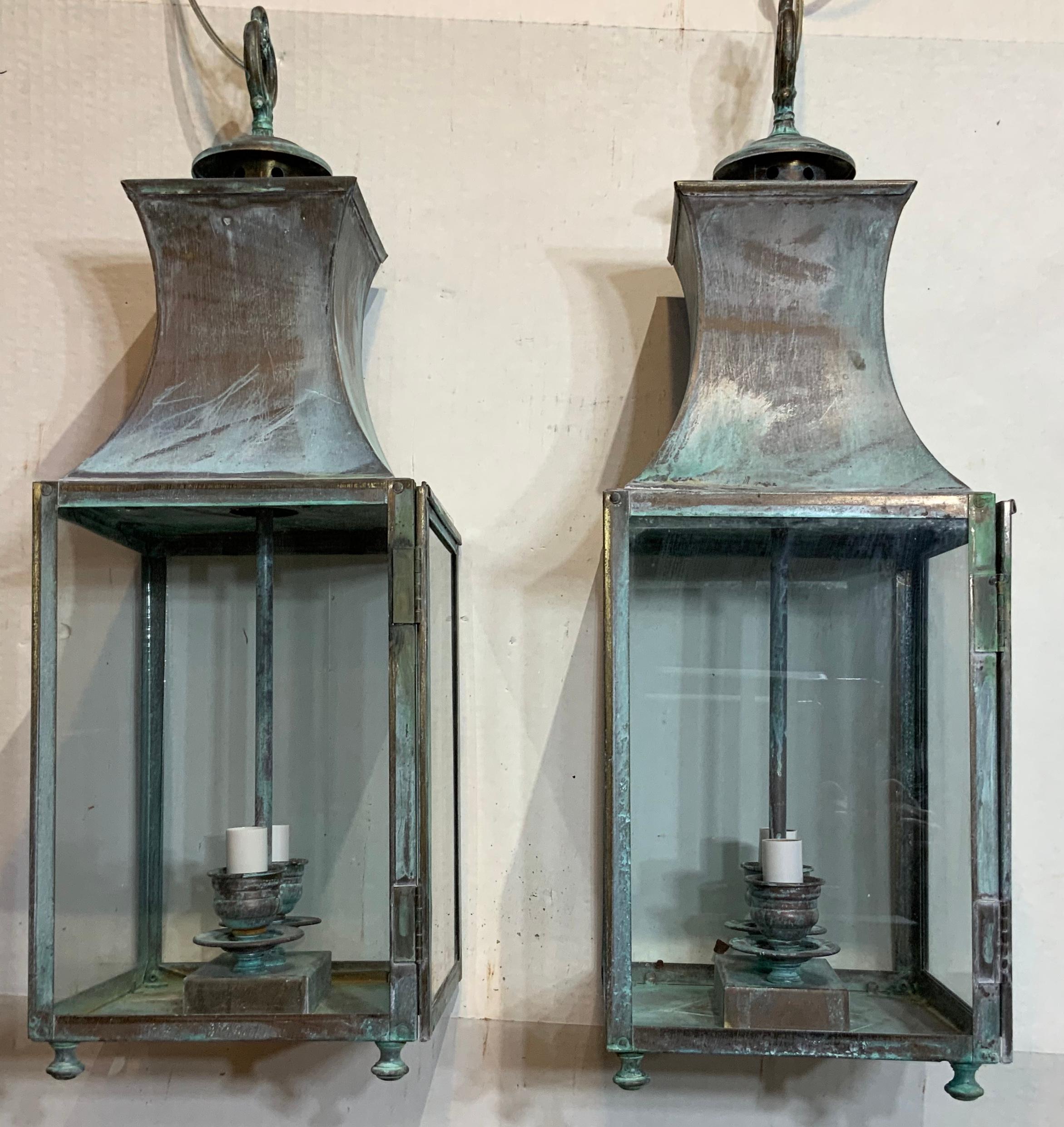 Pair of Vintage Brass Hanging Lantern 3