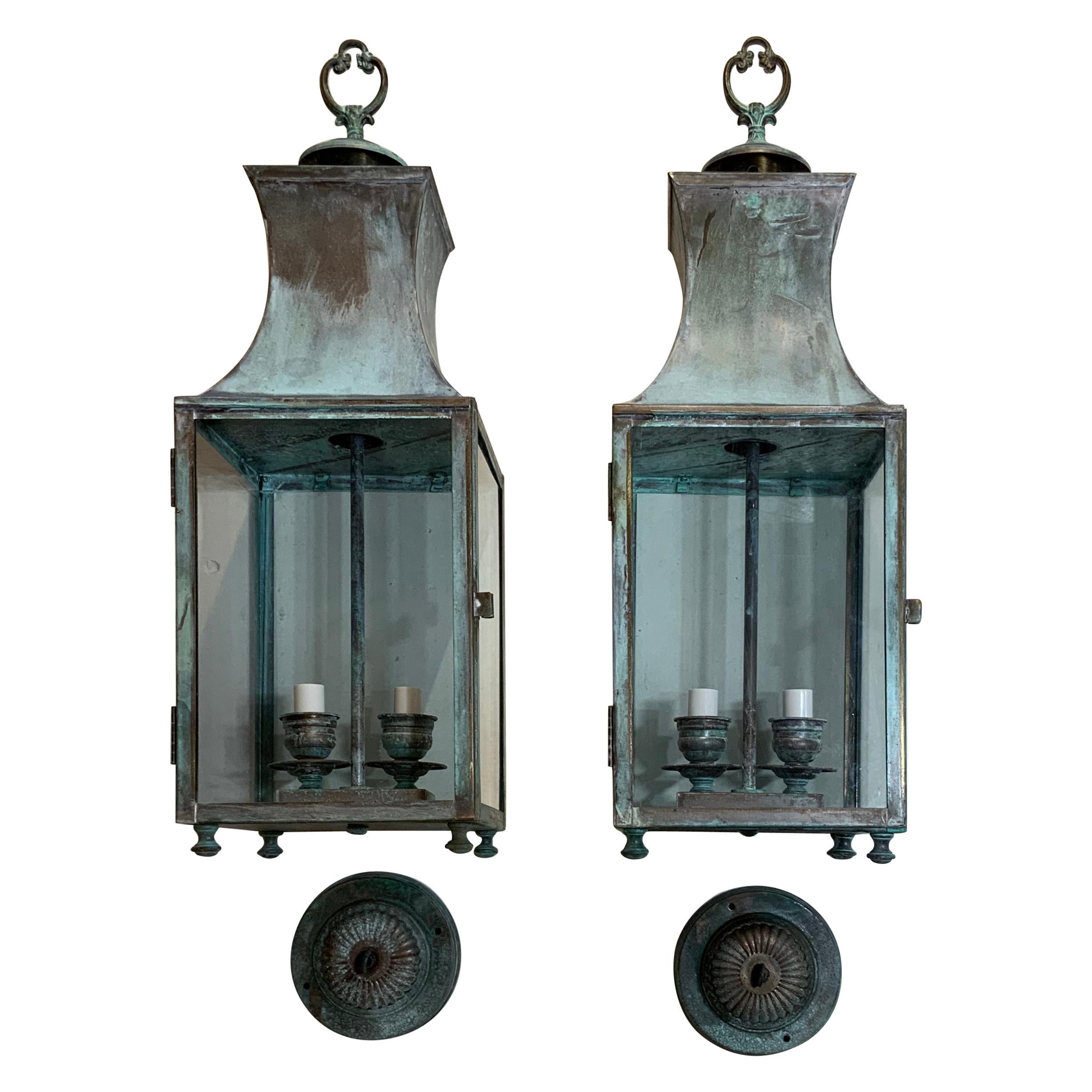 Pair of Vintage Brass Hanging Lantern
