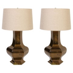 Pair of Vintage Brass Hexagonal Lamps