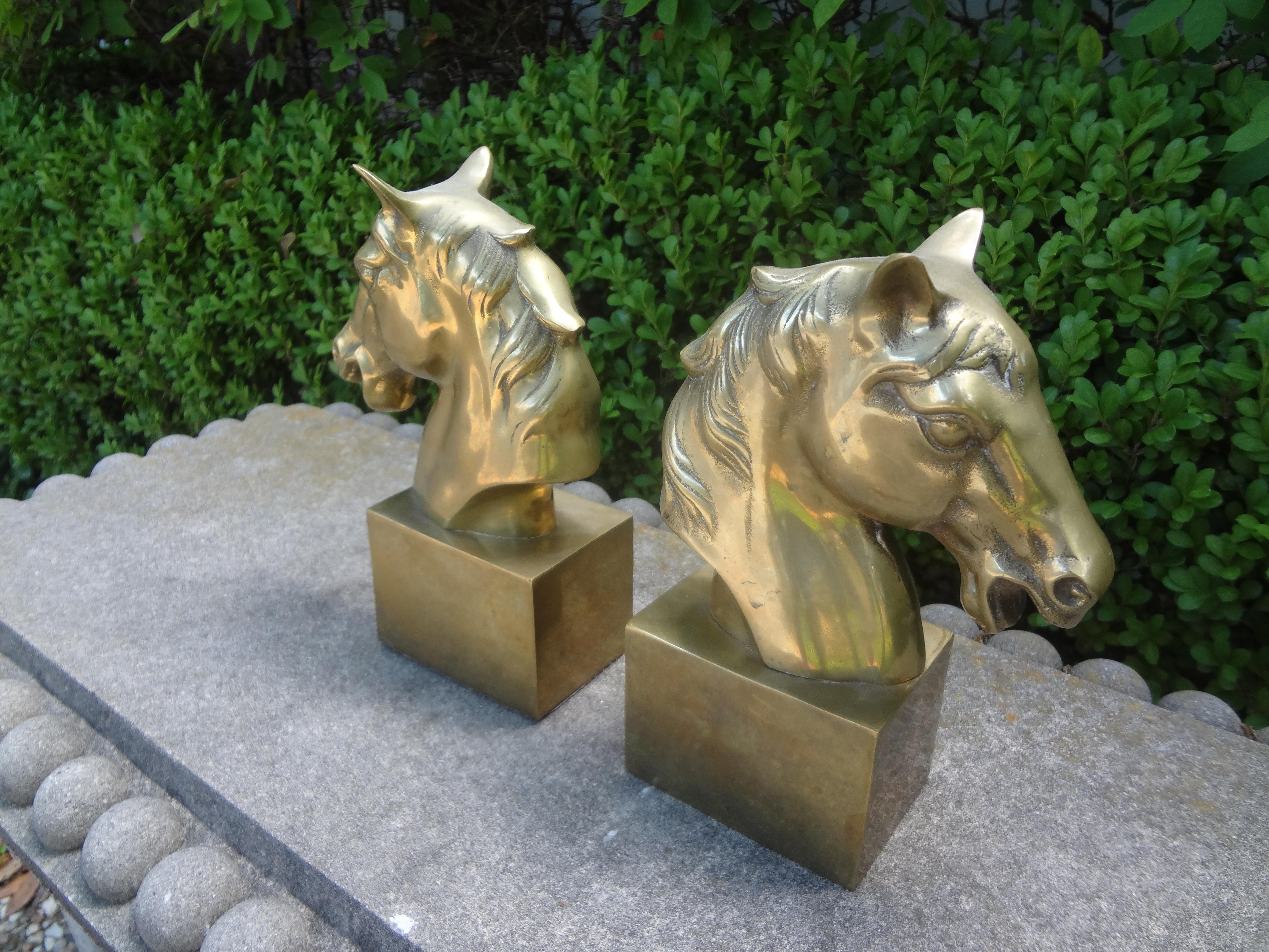 Pair of Vintage Brass Horse Head Bookends In Good Condition In Houston, TX