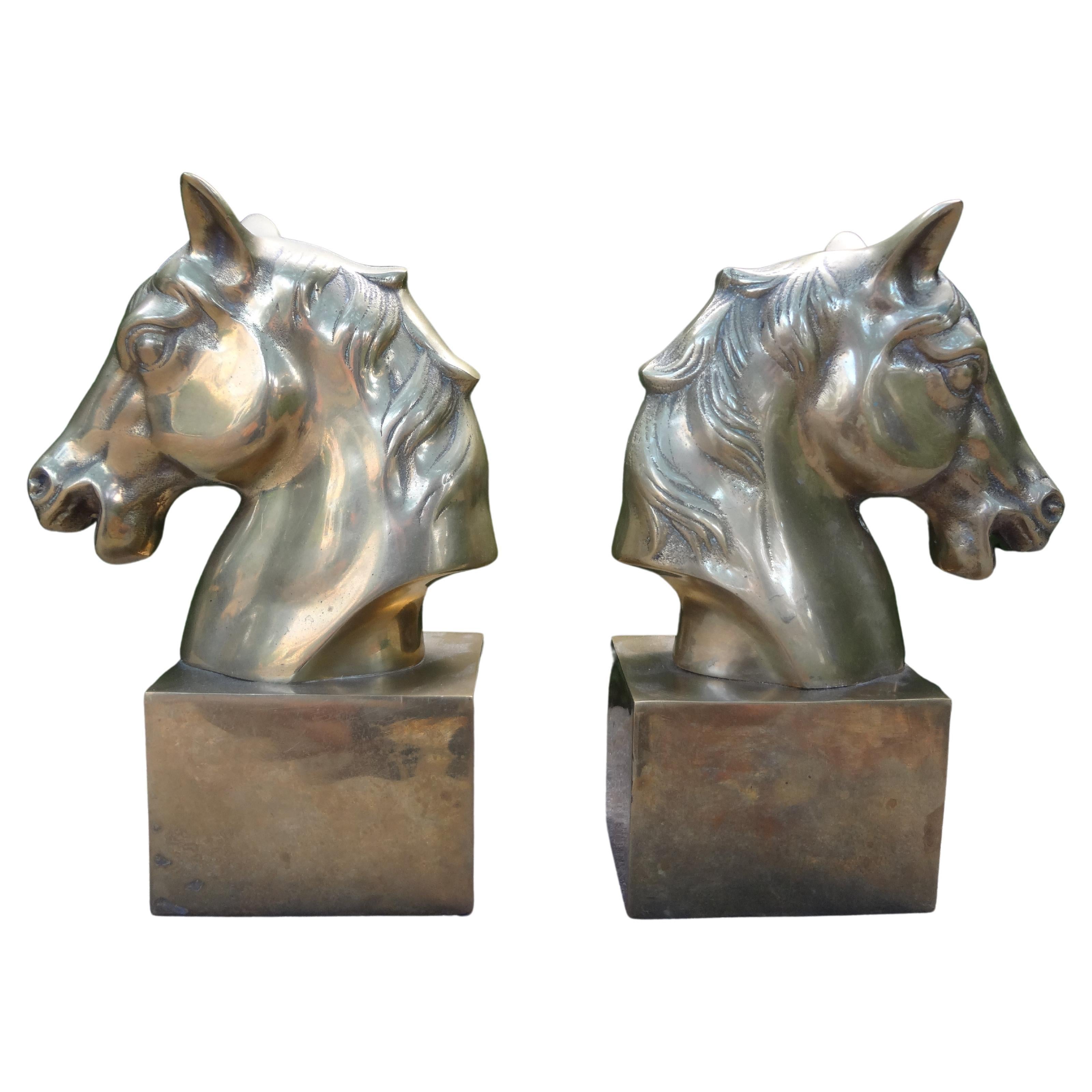 Horses Heads Pair of Bookends Equestrian / Horse Gift Idea Leather 