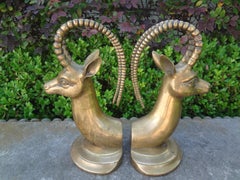 Pair of Vintage Brass Ibex Bookends