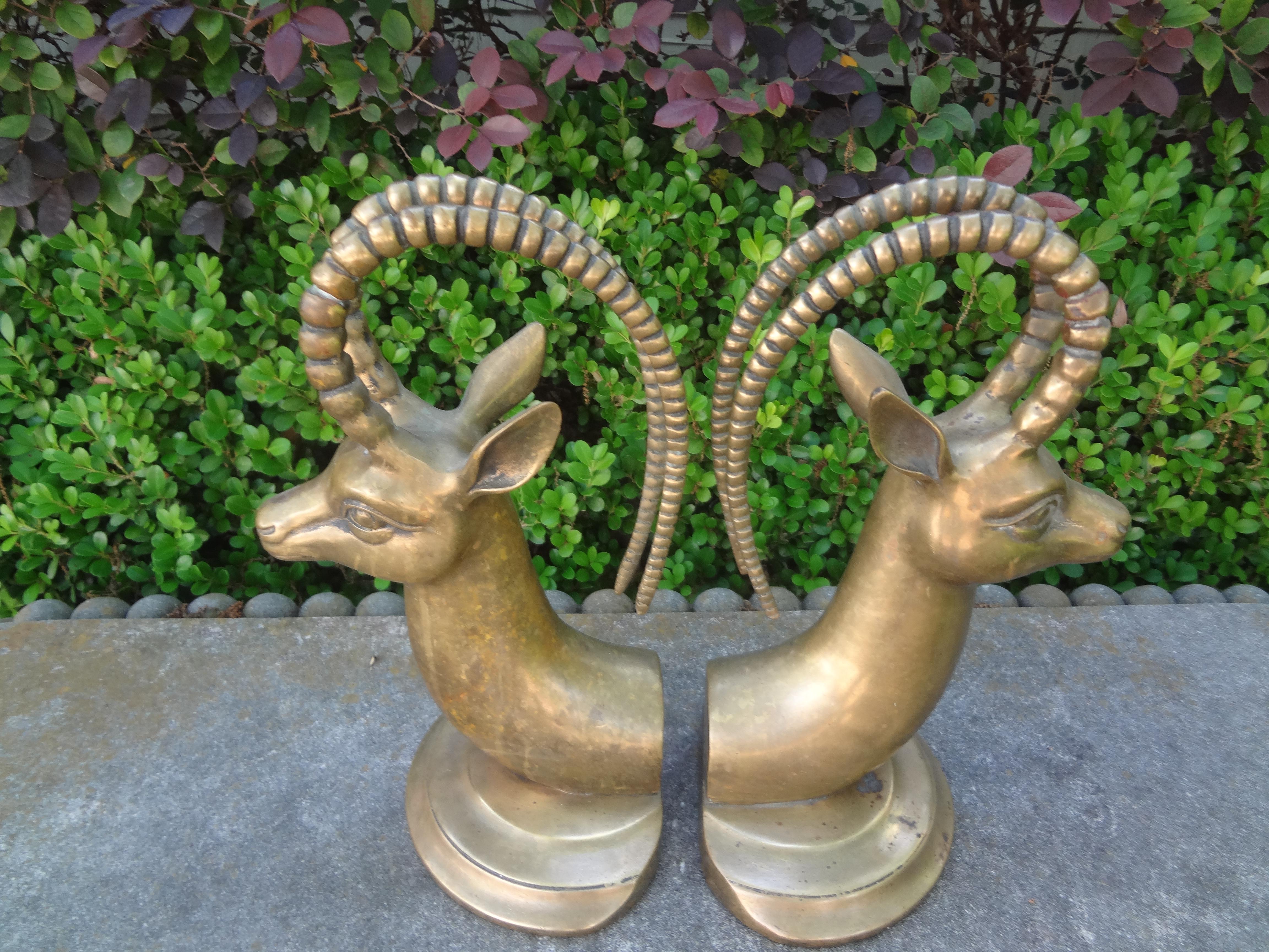 Hollywood Regency Pair of Vintage Brass Ibex Bookends For Sale