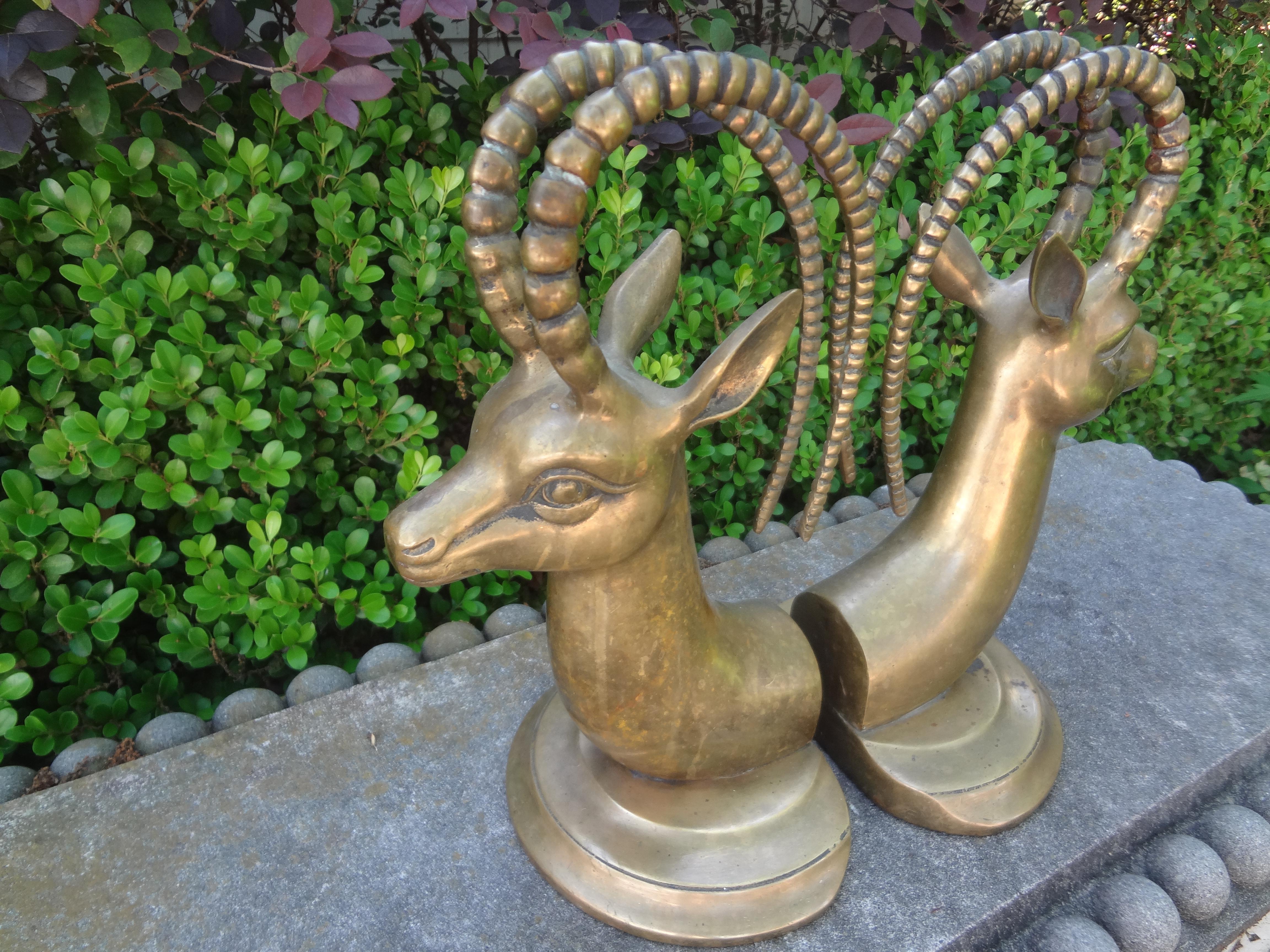 Pair of Vintage Brass Ibex Bookends In Good Condition For Sale In Houston, TX
