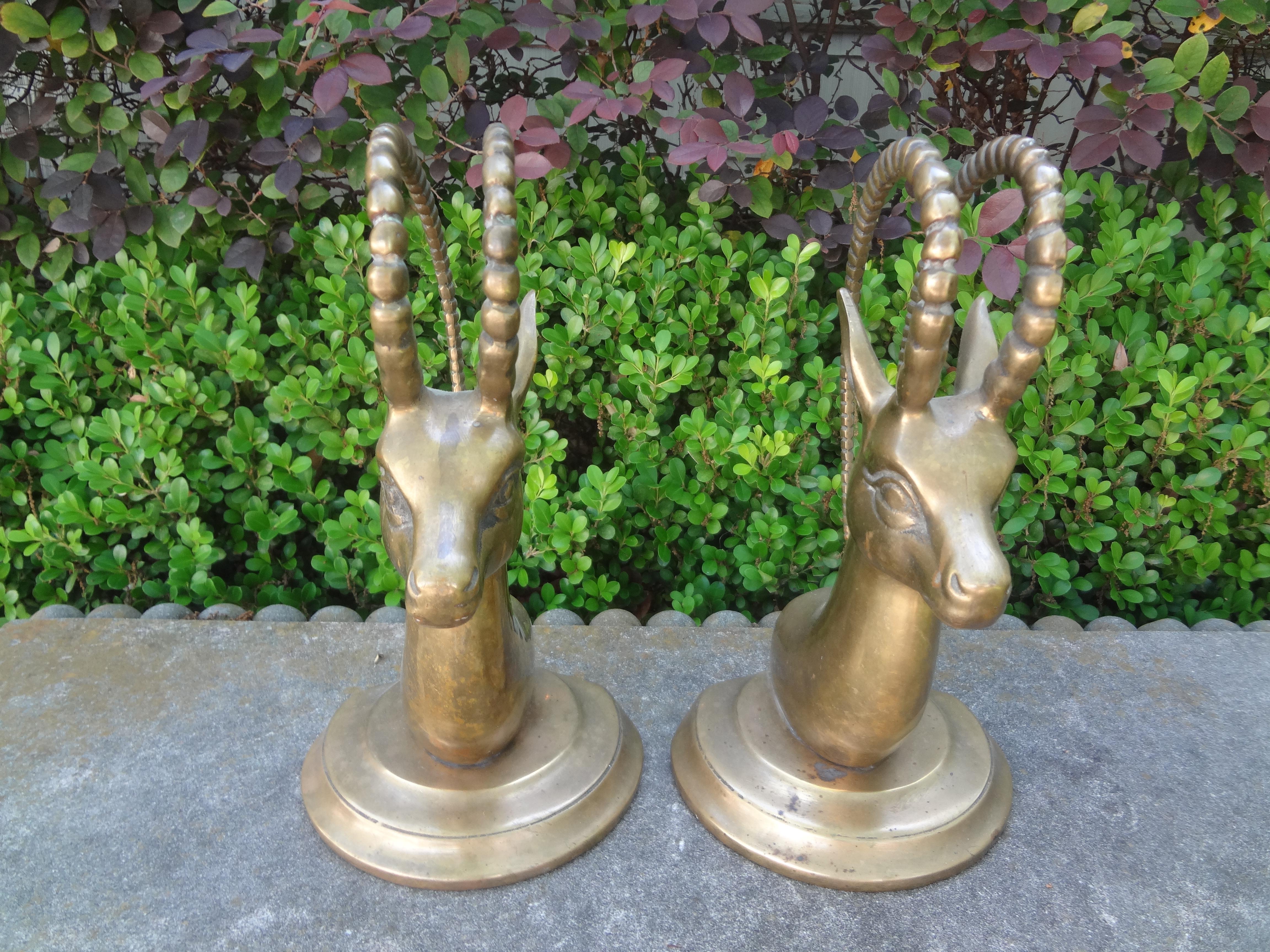 Pair of Vintage Brass Ibex Bookends For Sale 1