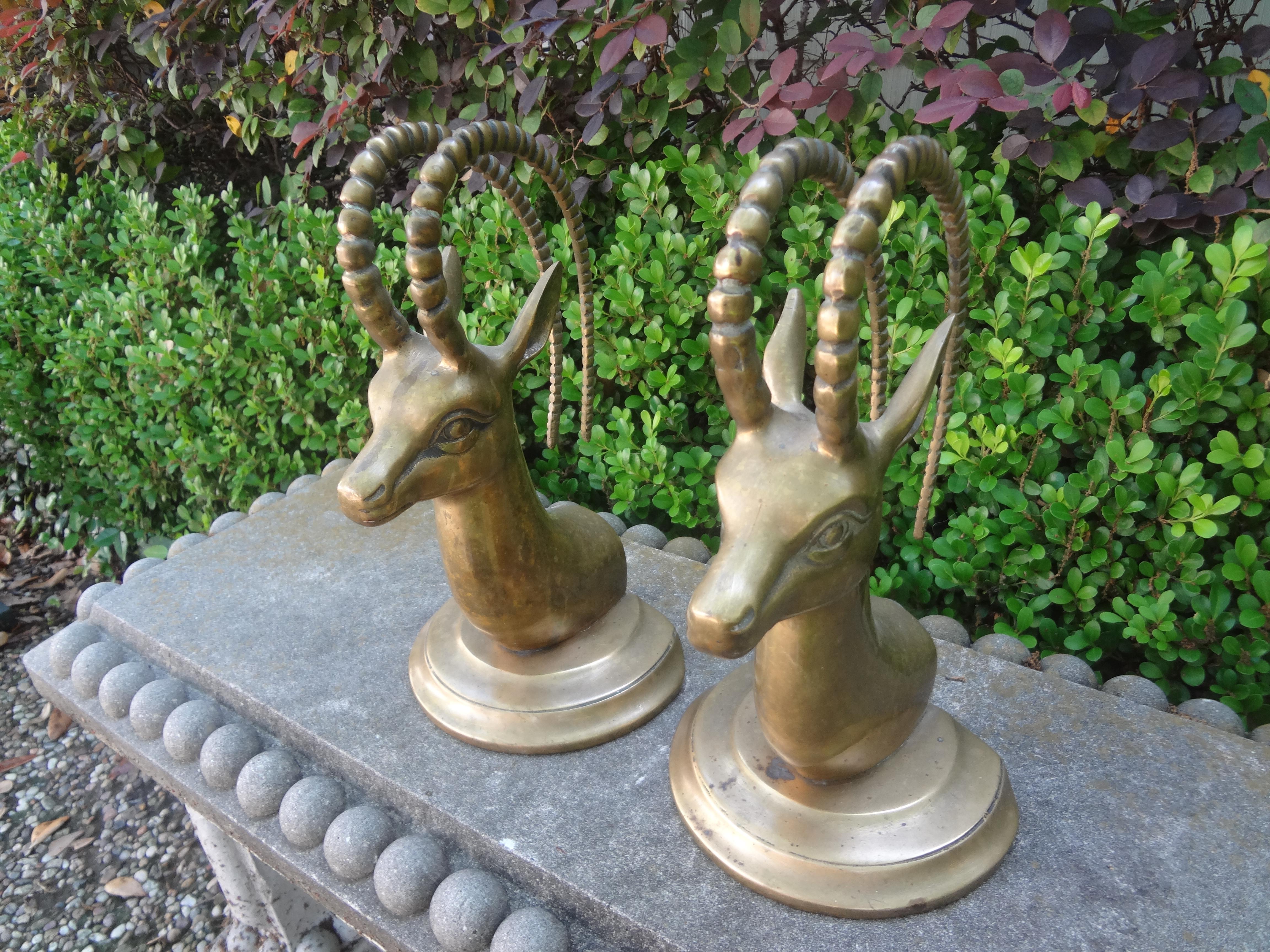 Pair of Vintage Brass Ibex Bookends For Sale 2