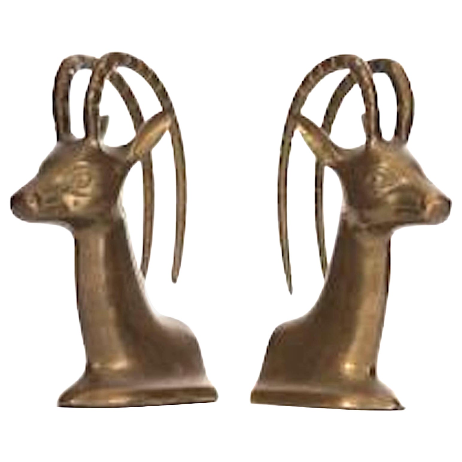 Pair of Vintage Brass Ibex Bookends