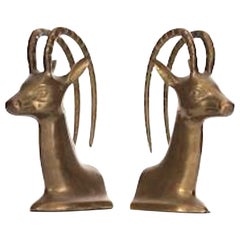 Pair of Vintage Brass Ibex Bookends