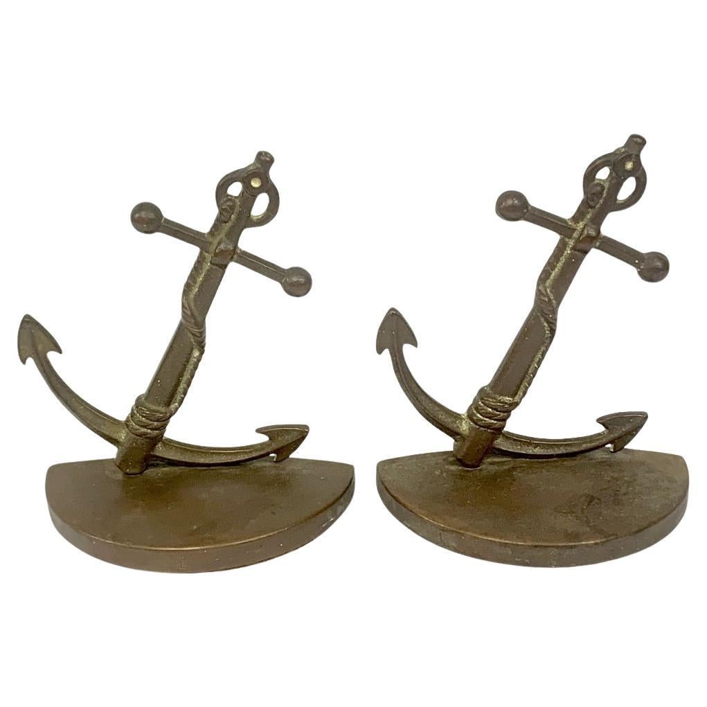 Pair Of Vintage Brass and Iron Anchor Bookends For Sale at 1stDibs