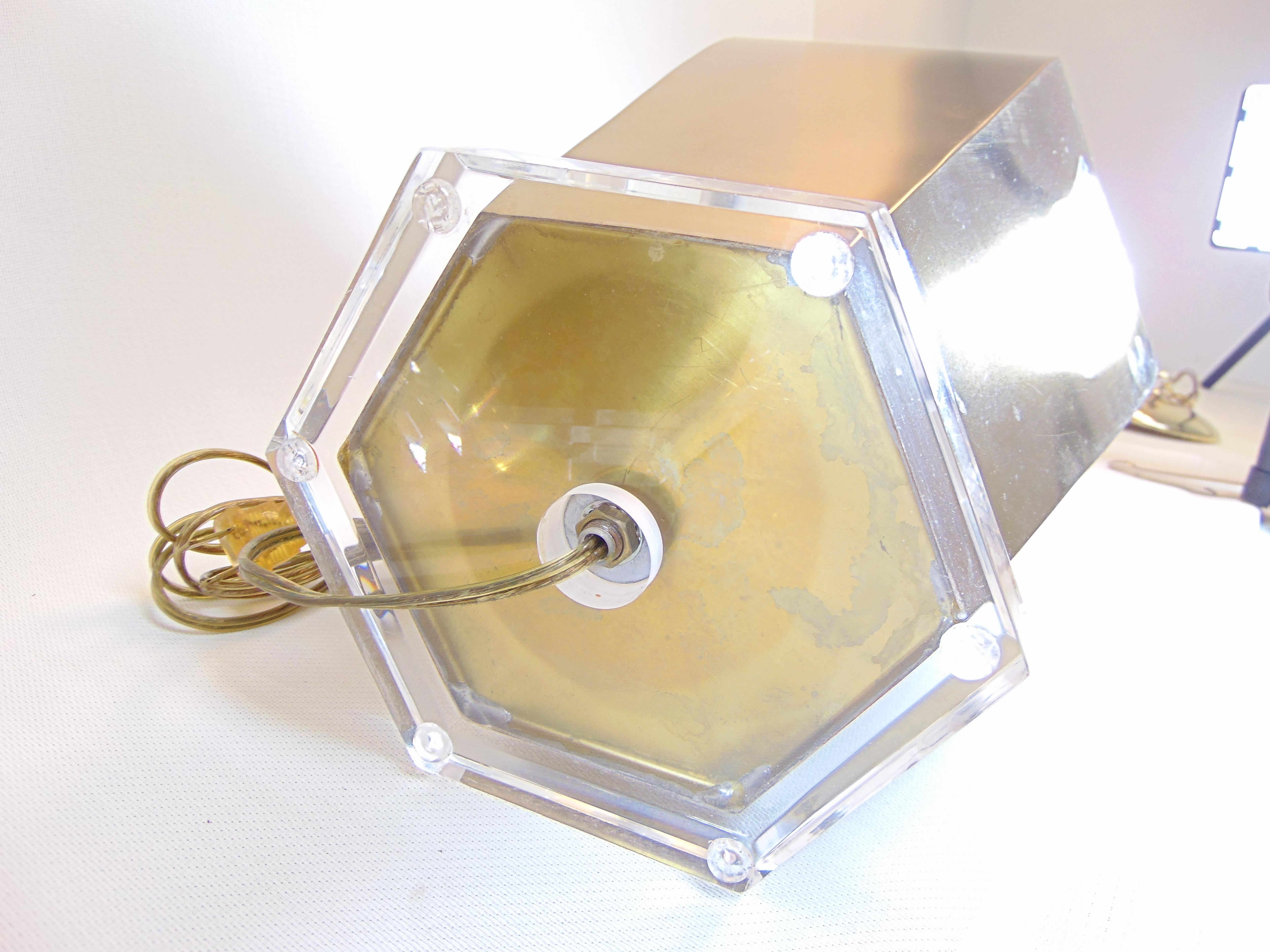 Pair of Vintage Brass Lamps with Lucite Bases by Remington Lamp For Sale 6