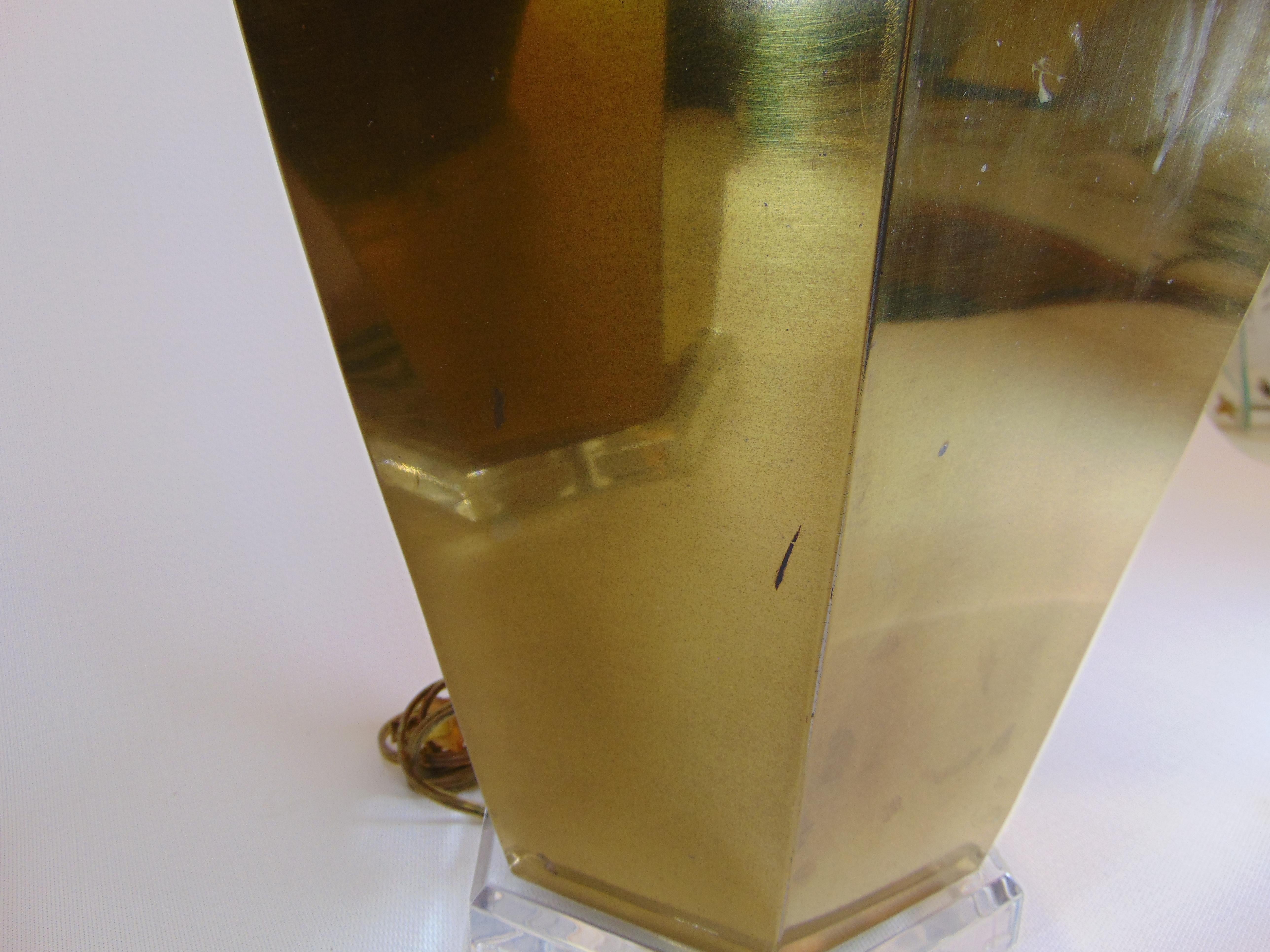Pair of Vintage Brass Lamps with Lucite Bases by Remington Lamp For Sale 1