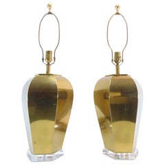 Pair of Vintage Brass Lamps with Lucite Bases by Remington Lamp