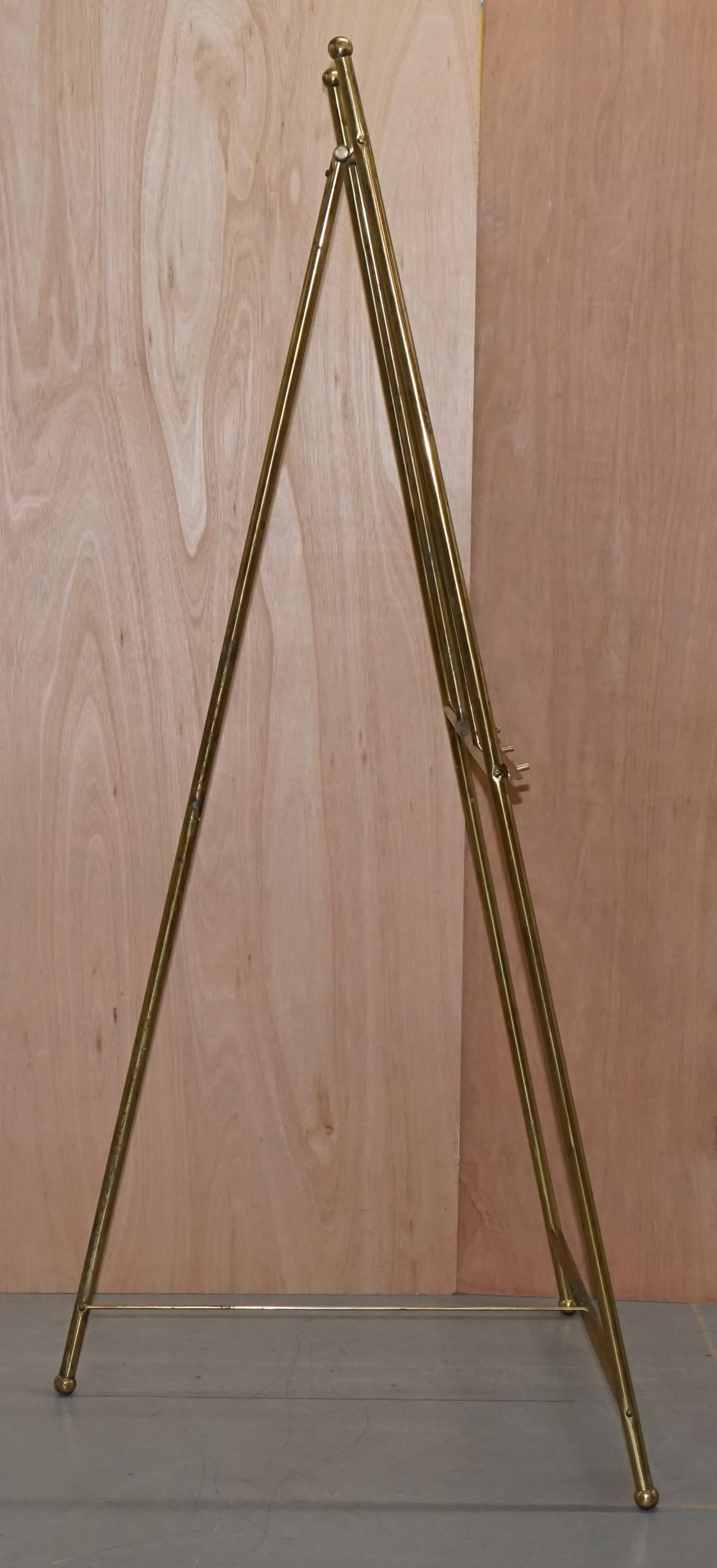 PAIR OF VINTAGE BRASS LARGE 203CM TALL FOLDING ARTIST EASELs PICTURE DISPLAY 3