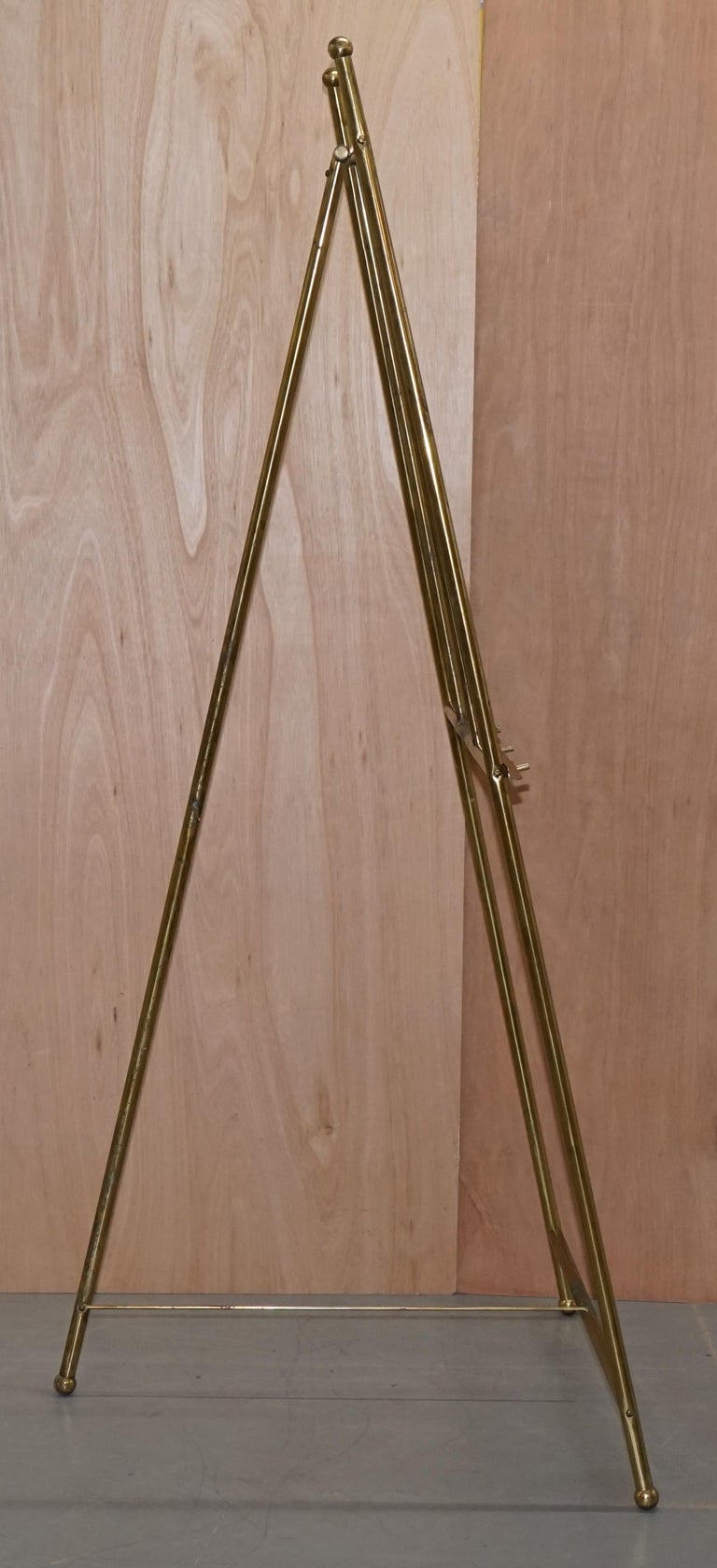 PAIR OF VINTAGE BRASS LARGE 203CM TALL FOLDING ARTIST EASELs PICTURE