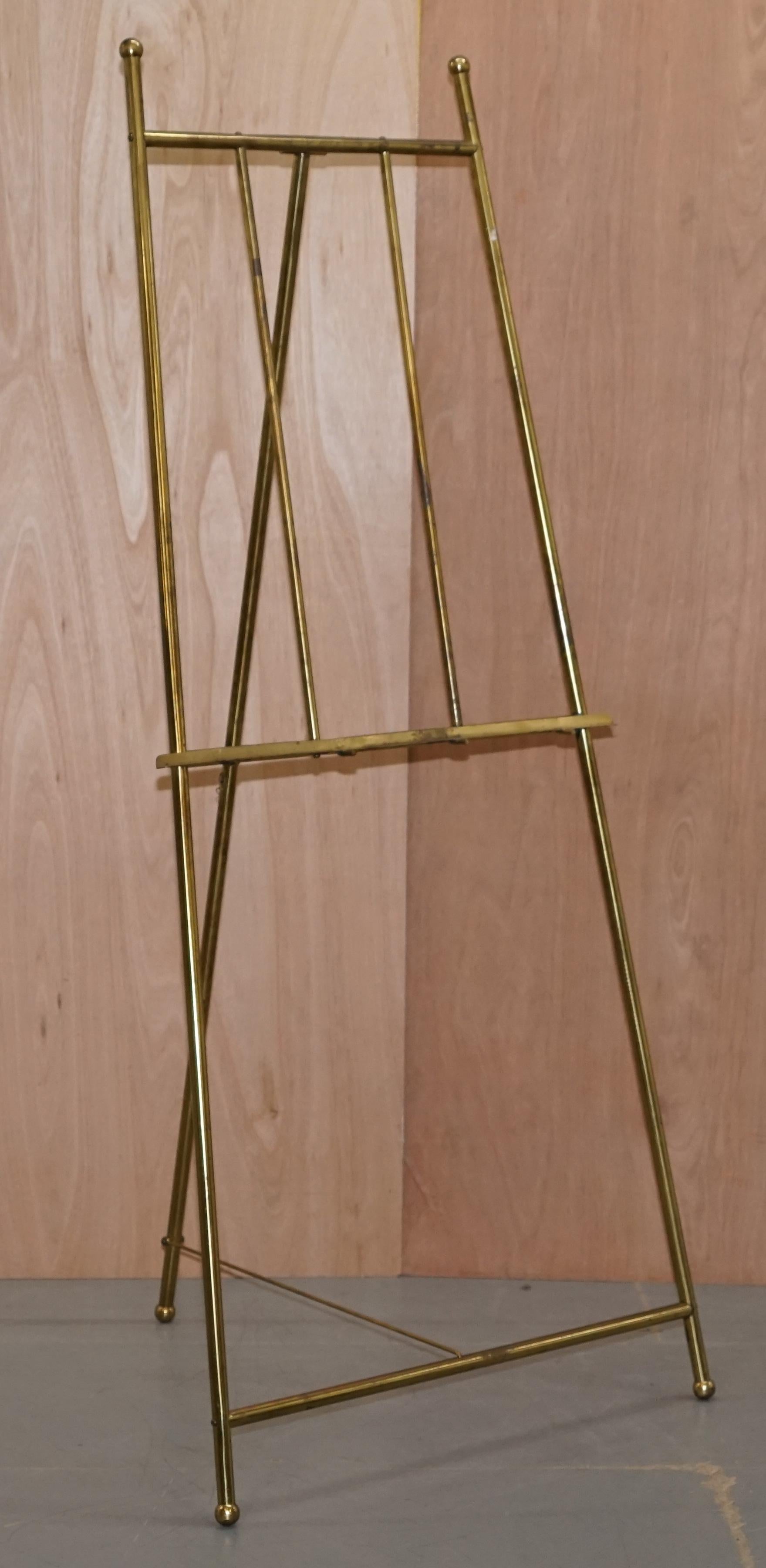 PAIR OF VINTAGE BRASS LARGE 203CM TALL FOLDING ARTIST EASELs PICTURE DISPLAY 9