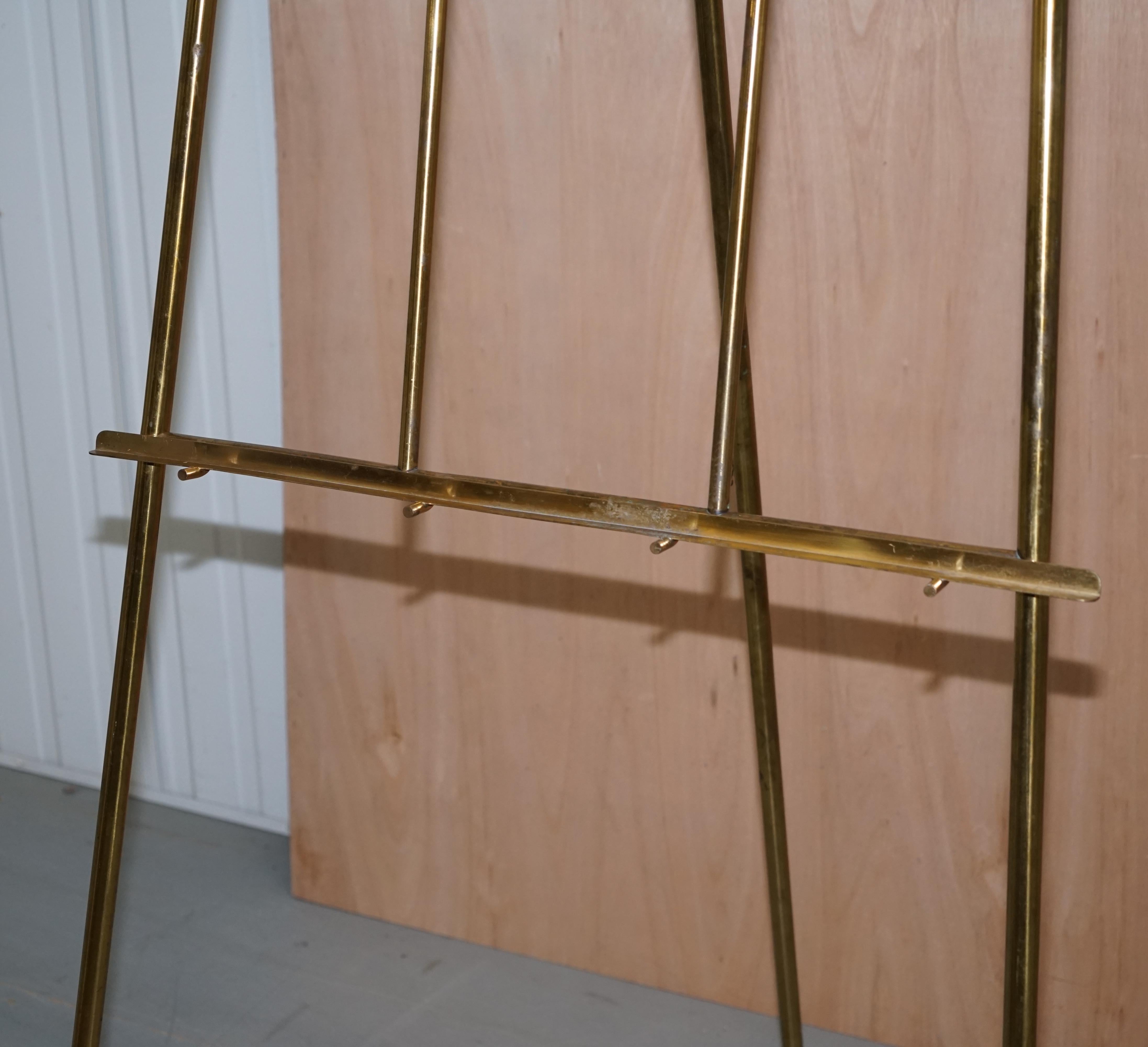PAIR OF VINTAGE BRASS LARGE 203CM TALL FOLDING ARTIST EASELs PICTURE DISPLAY 12
