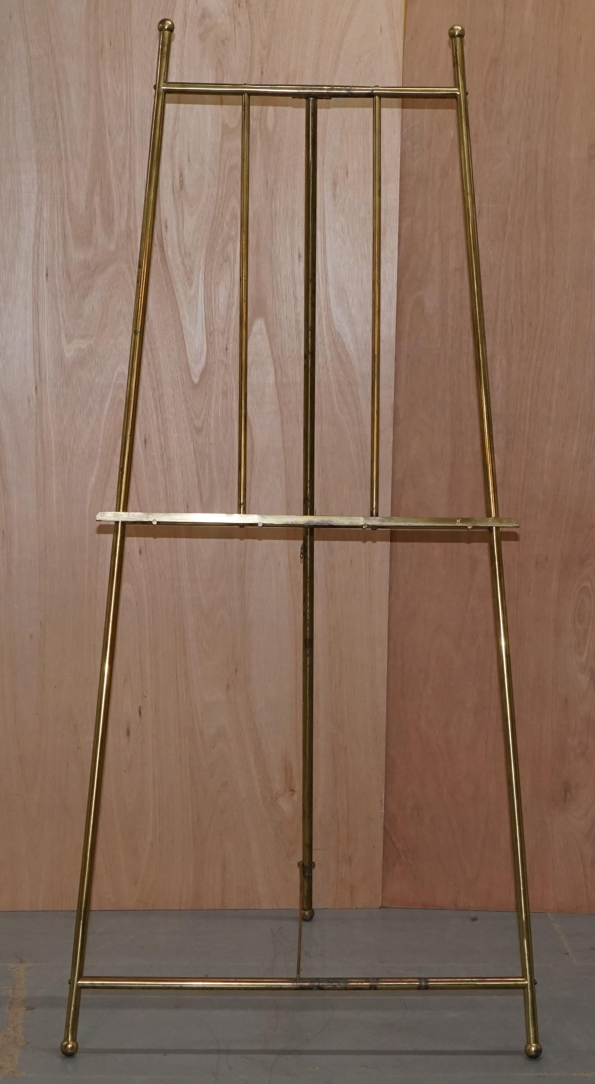 English PAIR OF VINTAGE BRASS LARGE 203CM TALL FOLDING ARTIST EASELs PICTURE DISPLAY