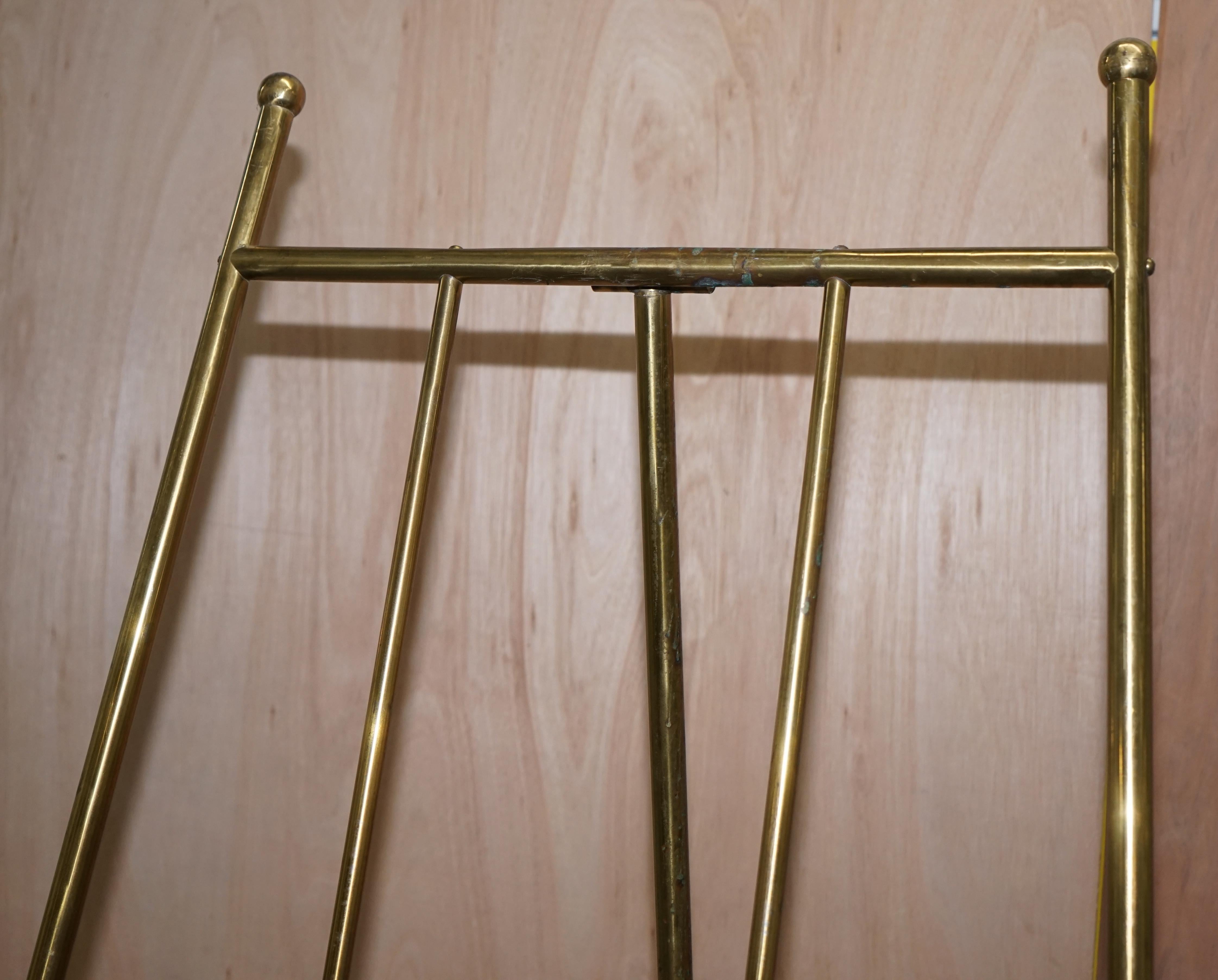 PAIR OF VINTAGE BRASS LARGE 203CM TALL FOLDING ARTIST EASELs PICTURE DISPLAY 1
