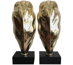 Pair of Vintage Brass Leaf Lamps by Tommaso Barbi for Chapman