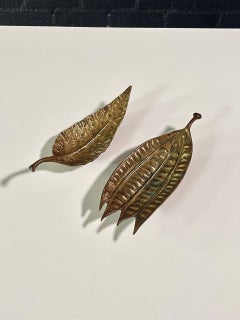Pair of Vintage Brass Leaf Tray Sculptures by Oscar JW Hansen