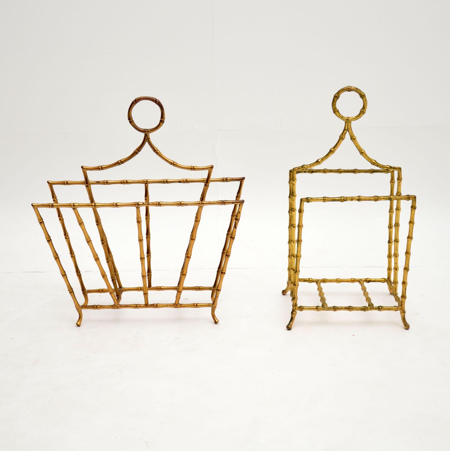 A stunning matched pair of solid brass paper racks in solid brass. These were made in France, they date from the 1950-60’s.

They are designed in faux bamboo look, and are of beautiful quality. These are very useful, intended for magazine /