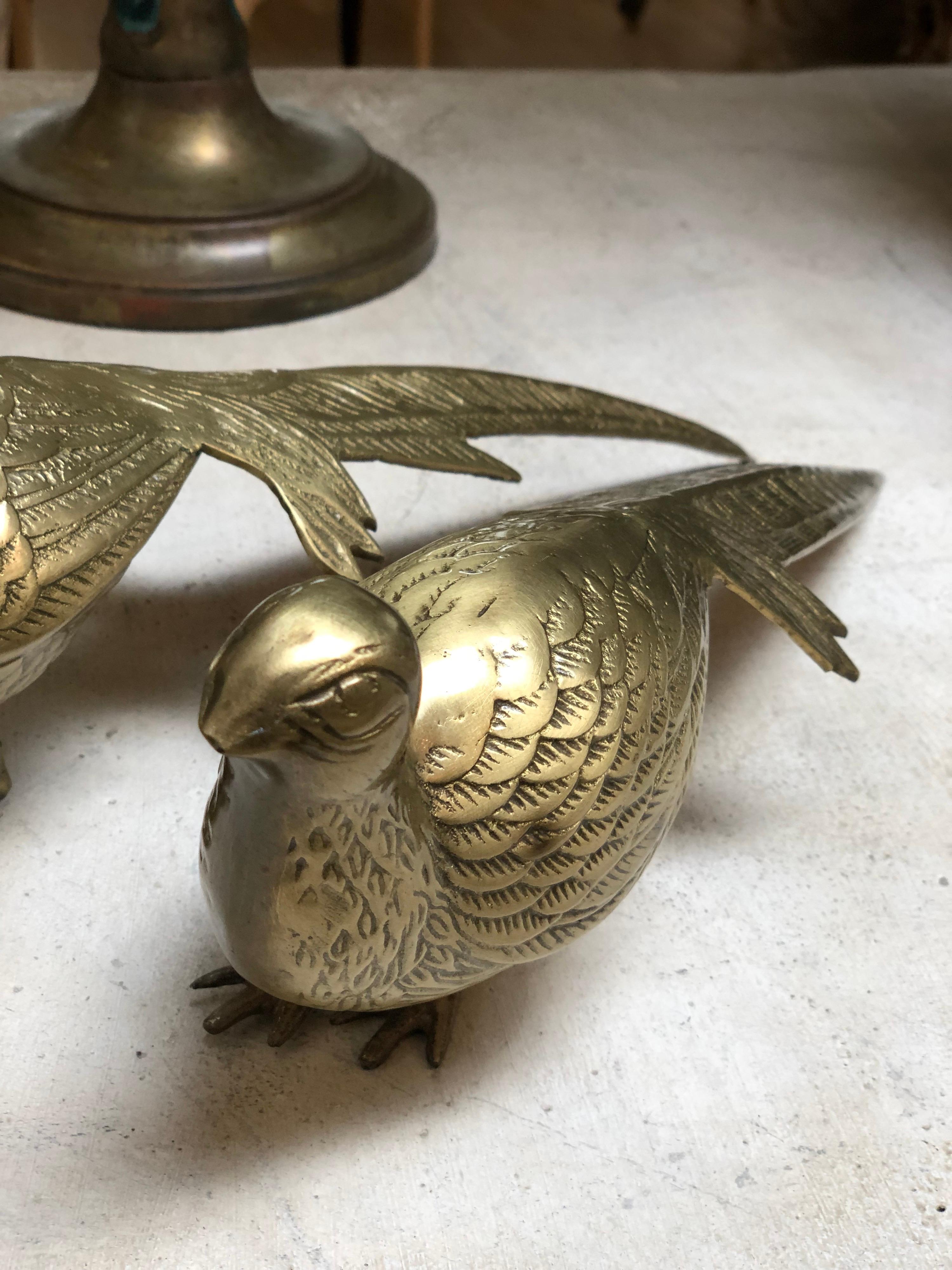 American Pair of Vintage Brass Male and Female Birds