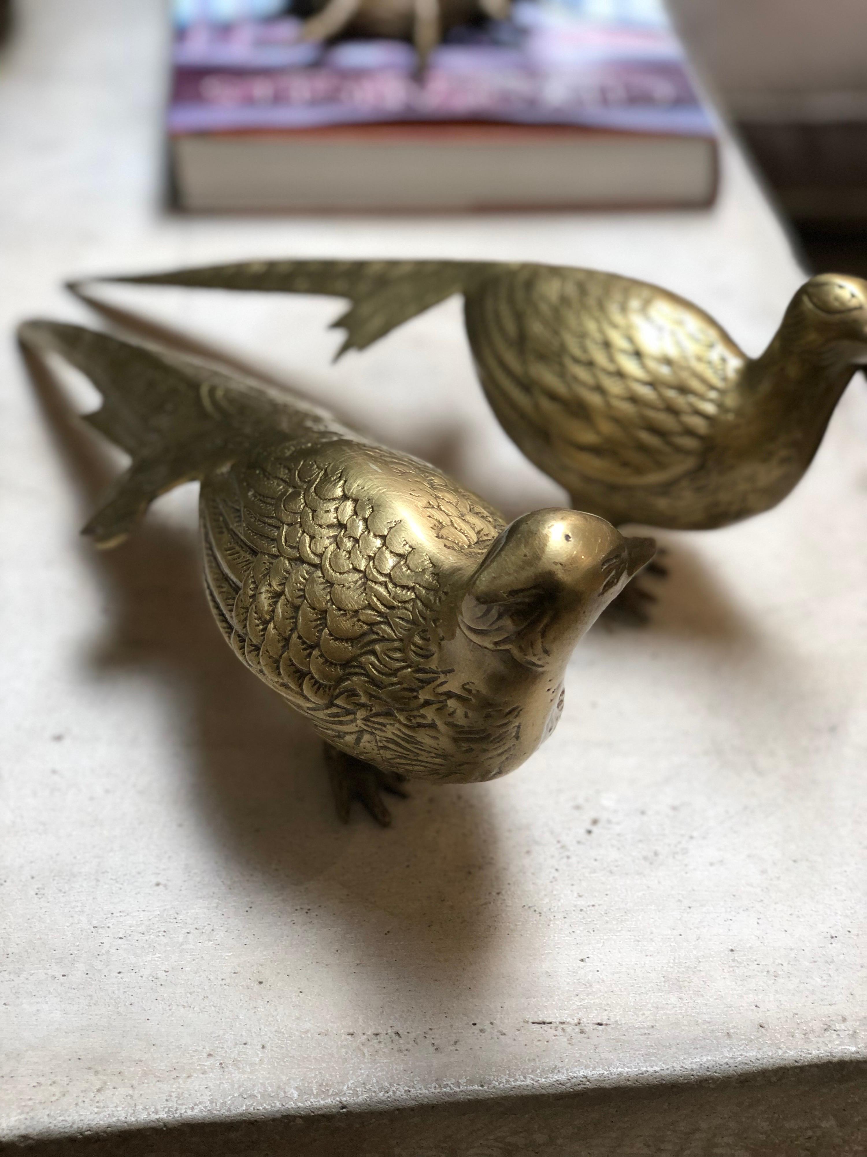Pair of Vintage Brass Male and Female Birds 1