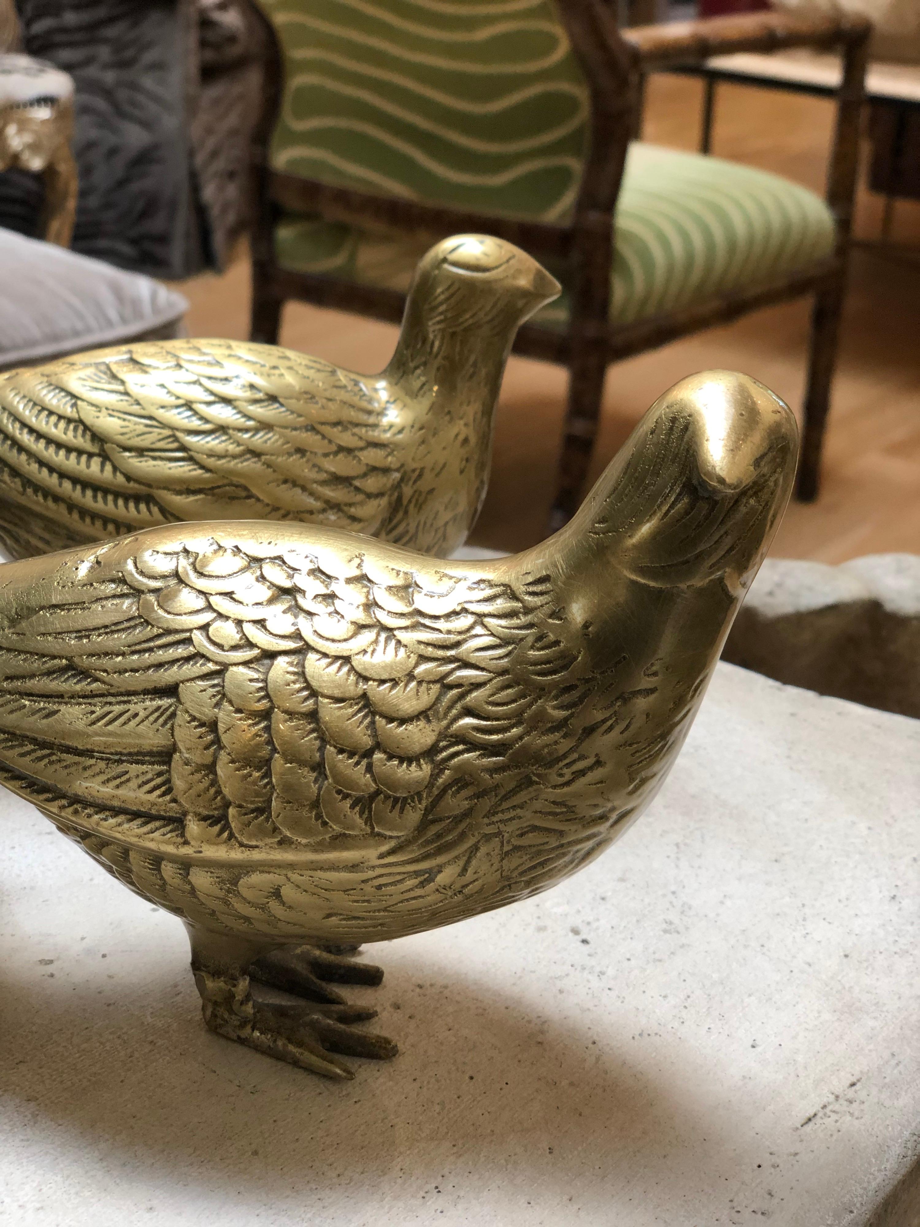 Pair of Vintage Brass Male and Female Birds 2