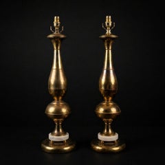 Pair of Vintage Brass & Marble Baluster Table Lamps