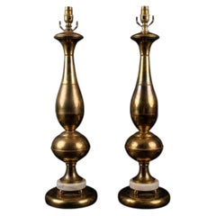 Pair of Vintage Brass & Marble Baluster Table Lamps