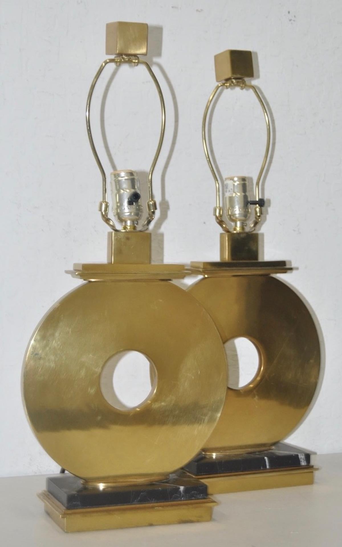 20th Century Pair of Vintage Brass and Marble Table Lamps by Robert Abbey For Sale