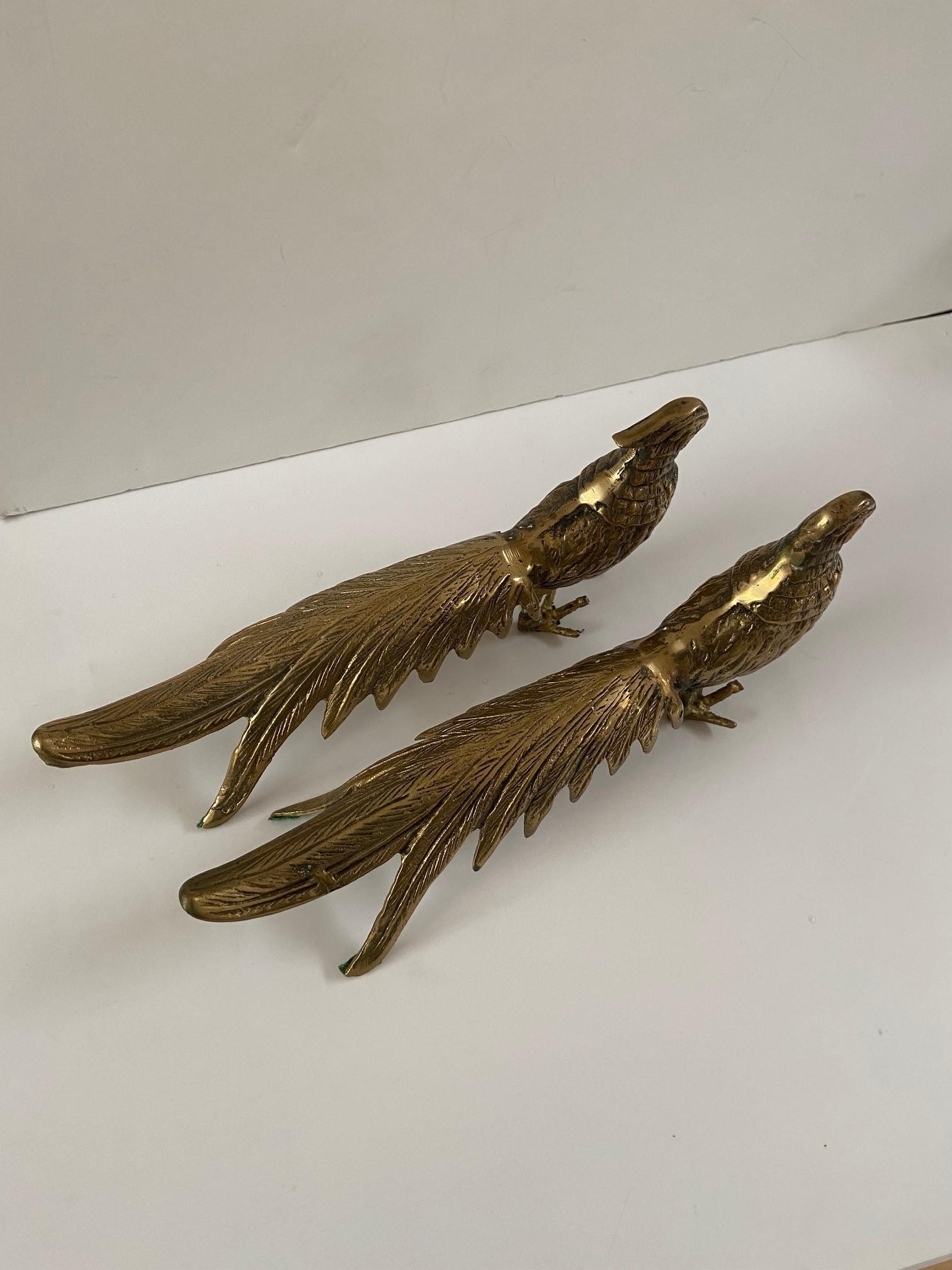 American Pair of Vintage Brass Metal Pheasant Birds Sculpture or Decorative Objects
