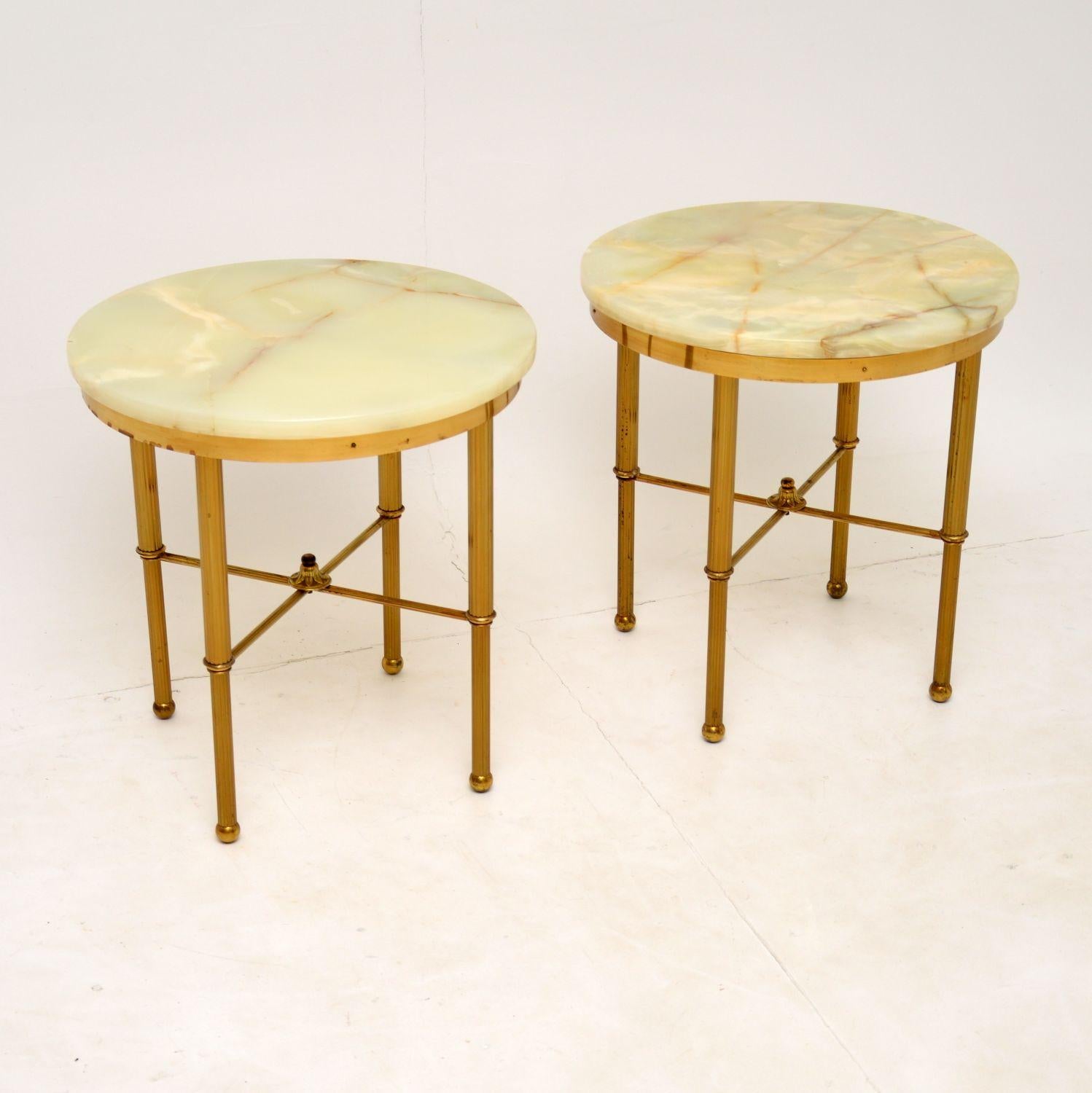 Mid-Century Modern Pair of Vintage Brass & Onyx Side Tables