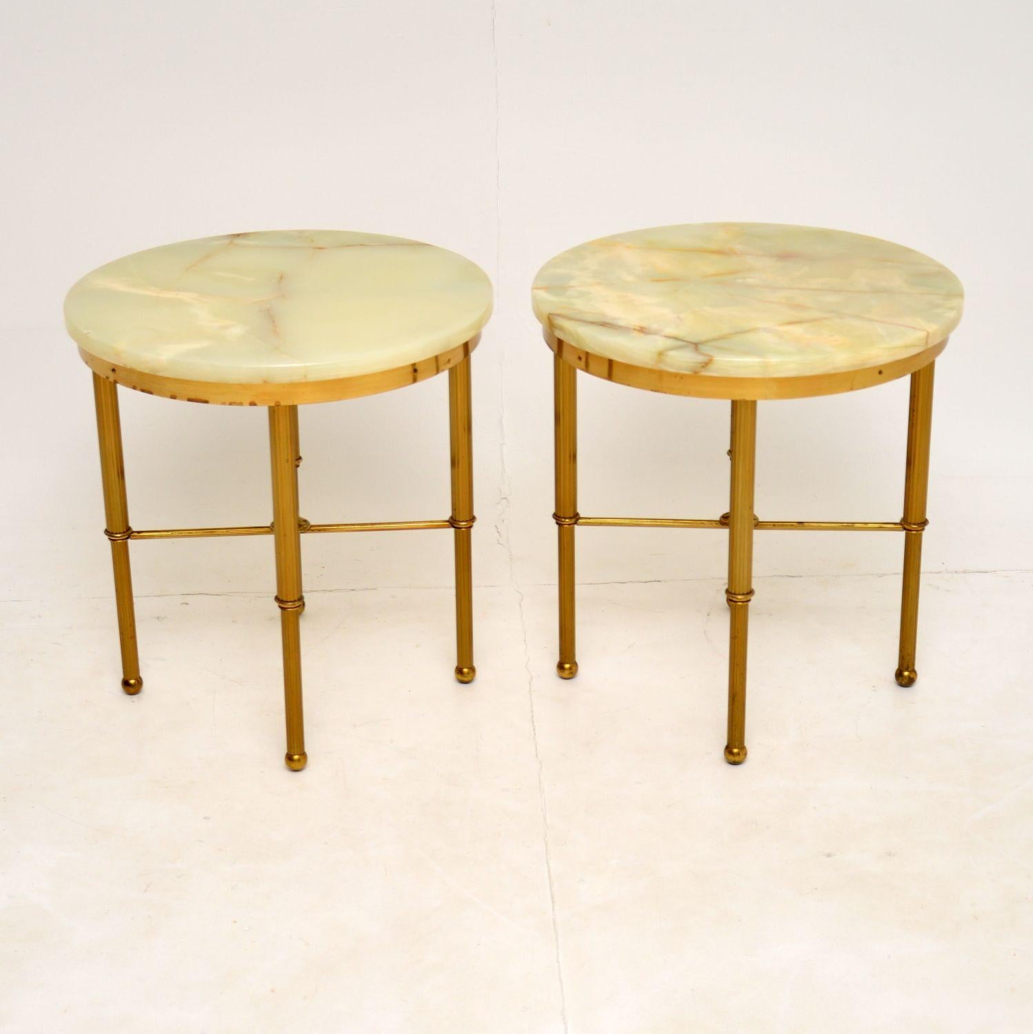 French Pair of Vintage Brass & Onyx Side Tables