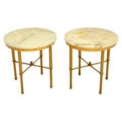 Pair of Vintage Brass & Onyx Side Tables